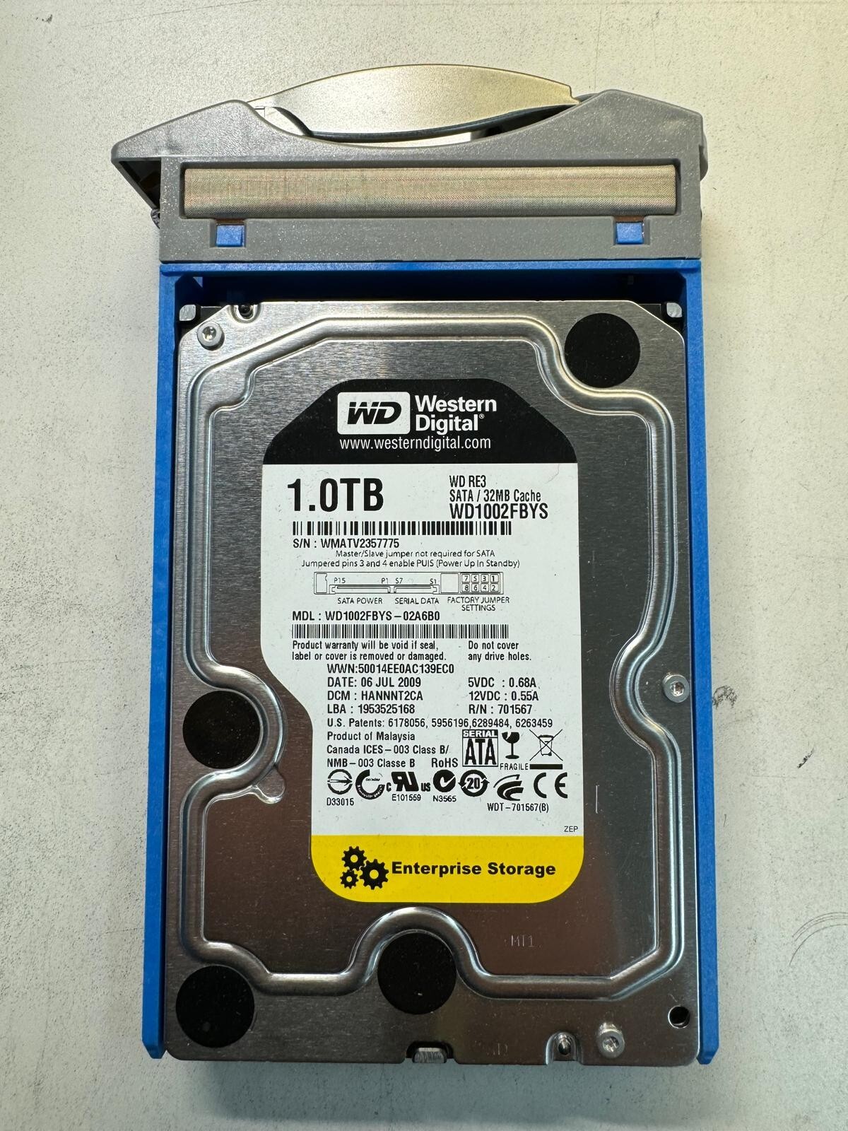 WD WD1002FBYS-02A6B0 701567 1TB 7.2K RPM  32MB CACHE 3Gb/s SATA 3.5" HDD