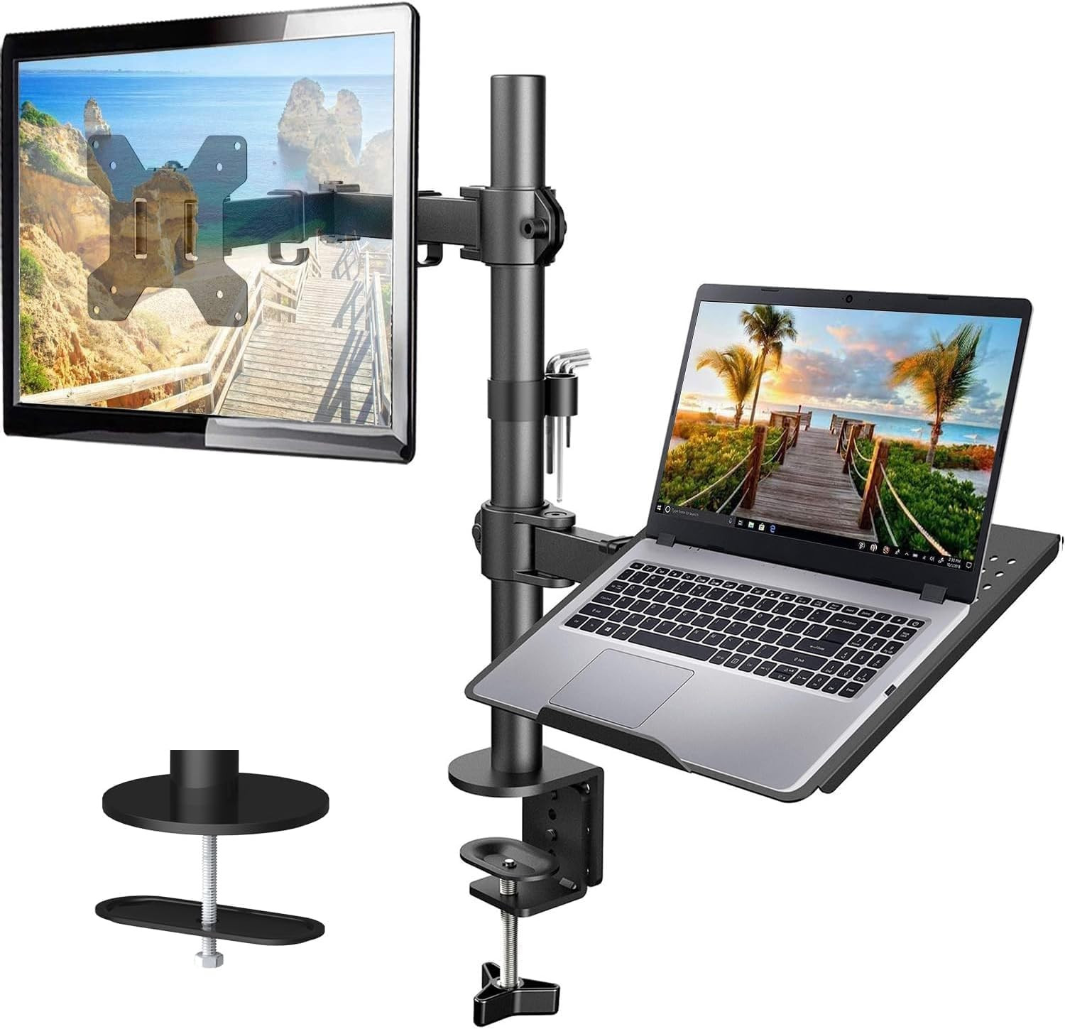 Adjustable Monitor Arm with Laptop Tray, Single Desk Mount for 13-32" VESA Monit