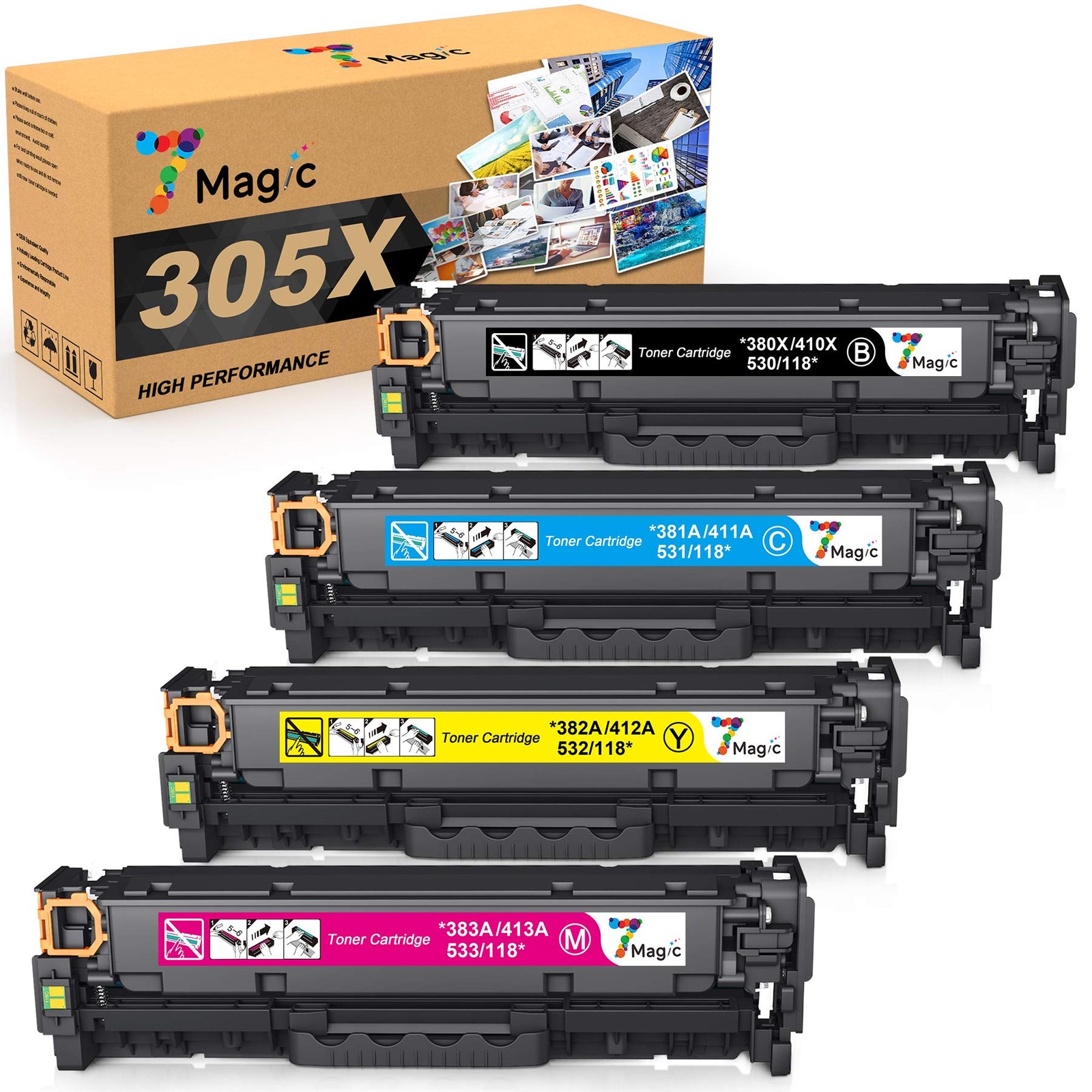 7MAGIC Toner Cartridge 305A CE410X for LaserJet Pro 300/400 M375nw M451 M475