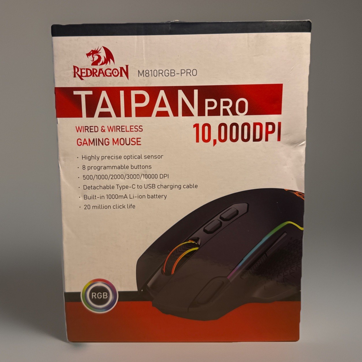 Redragon TAIPAN Pro M810RGB-PRO Wireless & Wired Gaming Mouse – 10,000 DPI RGB