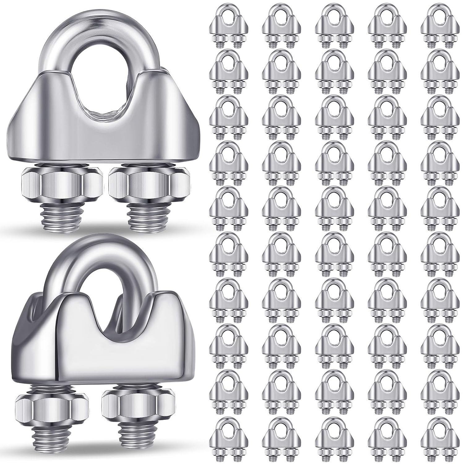 50 Pcs 1/8 Inch M3 304 Stainless Steel Wire Rope Cable Clip Clamp