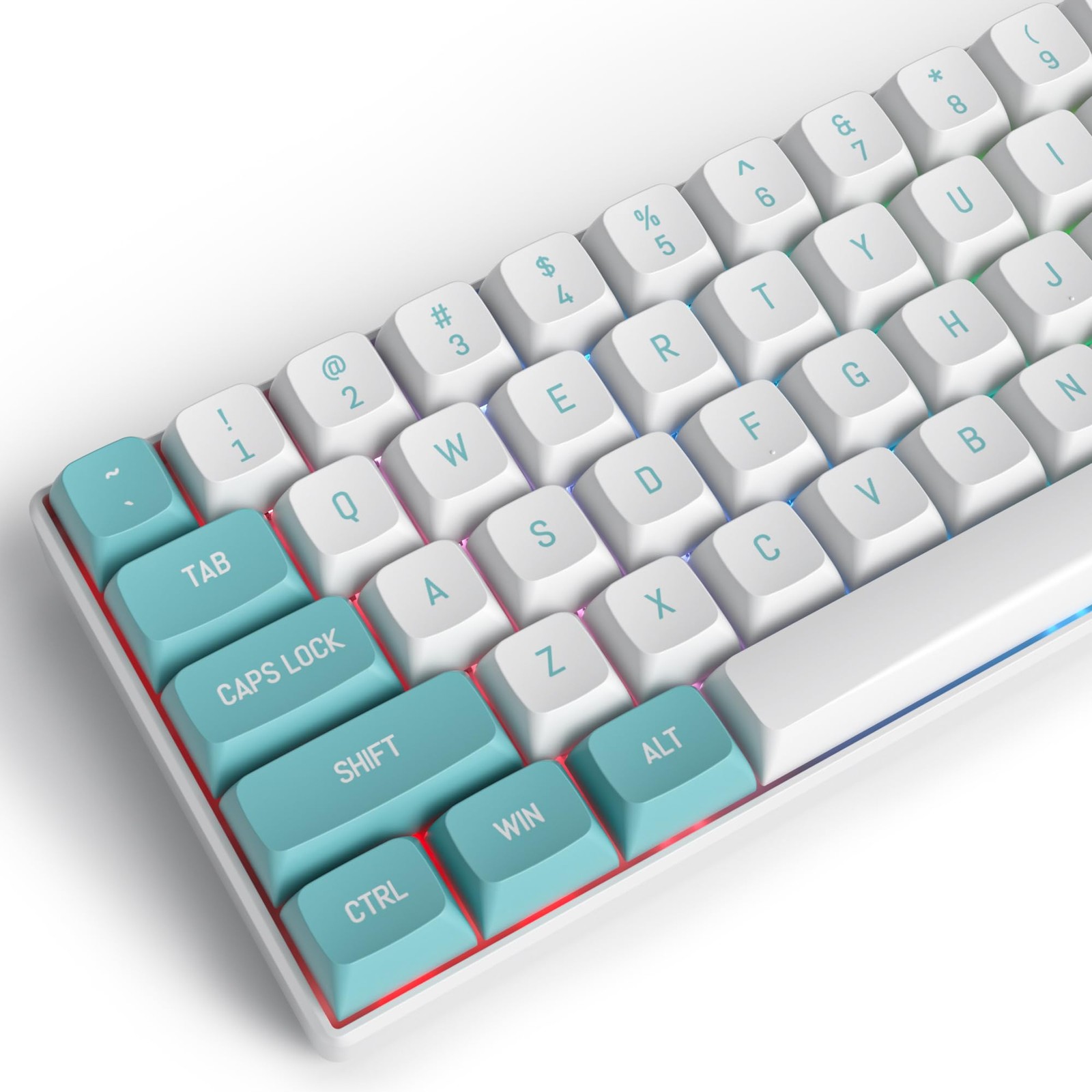 118 Keys Keycaps PBT DoubleShot CSA Profile Custom Fits 60/80 MX Cyan White