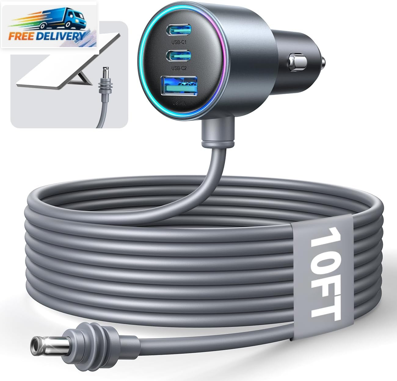 Starlink Mini Car Adapter with 10FT Cable, Dual PD 45W+USB 30W, 12V-24V