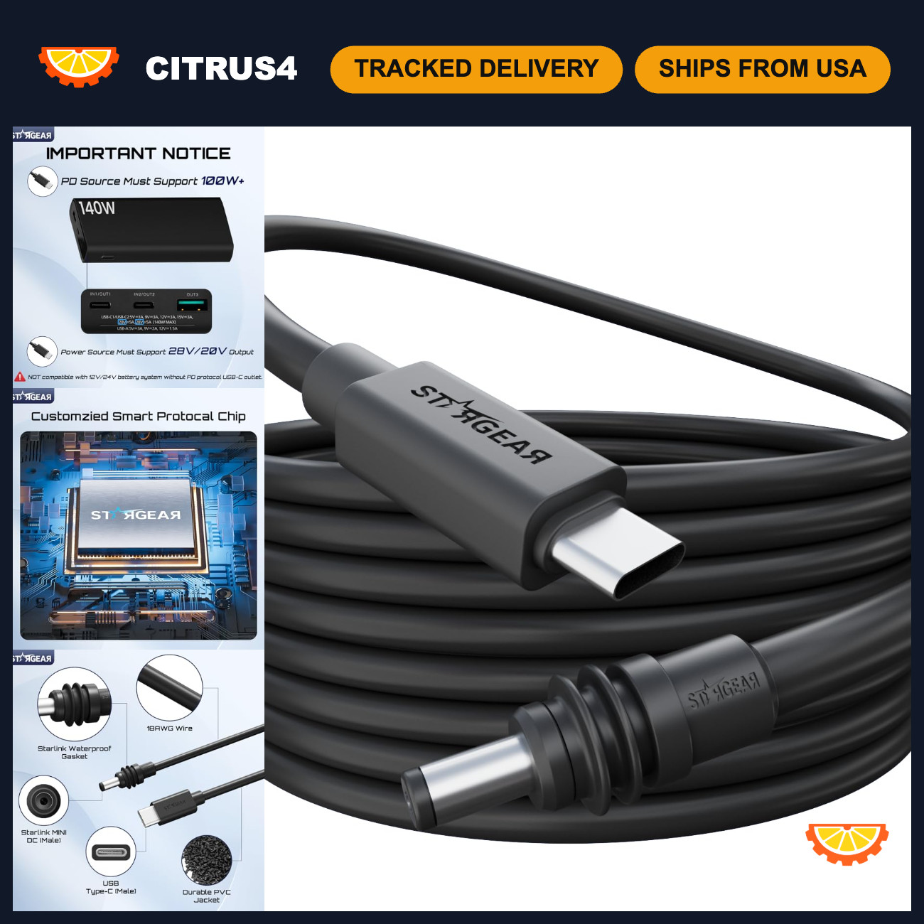 6.5FT Starlink Mini Cable - 18AWG USB C to DC Power Cable, 140W High Performance