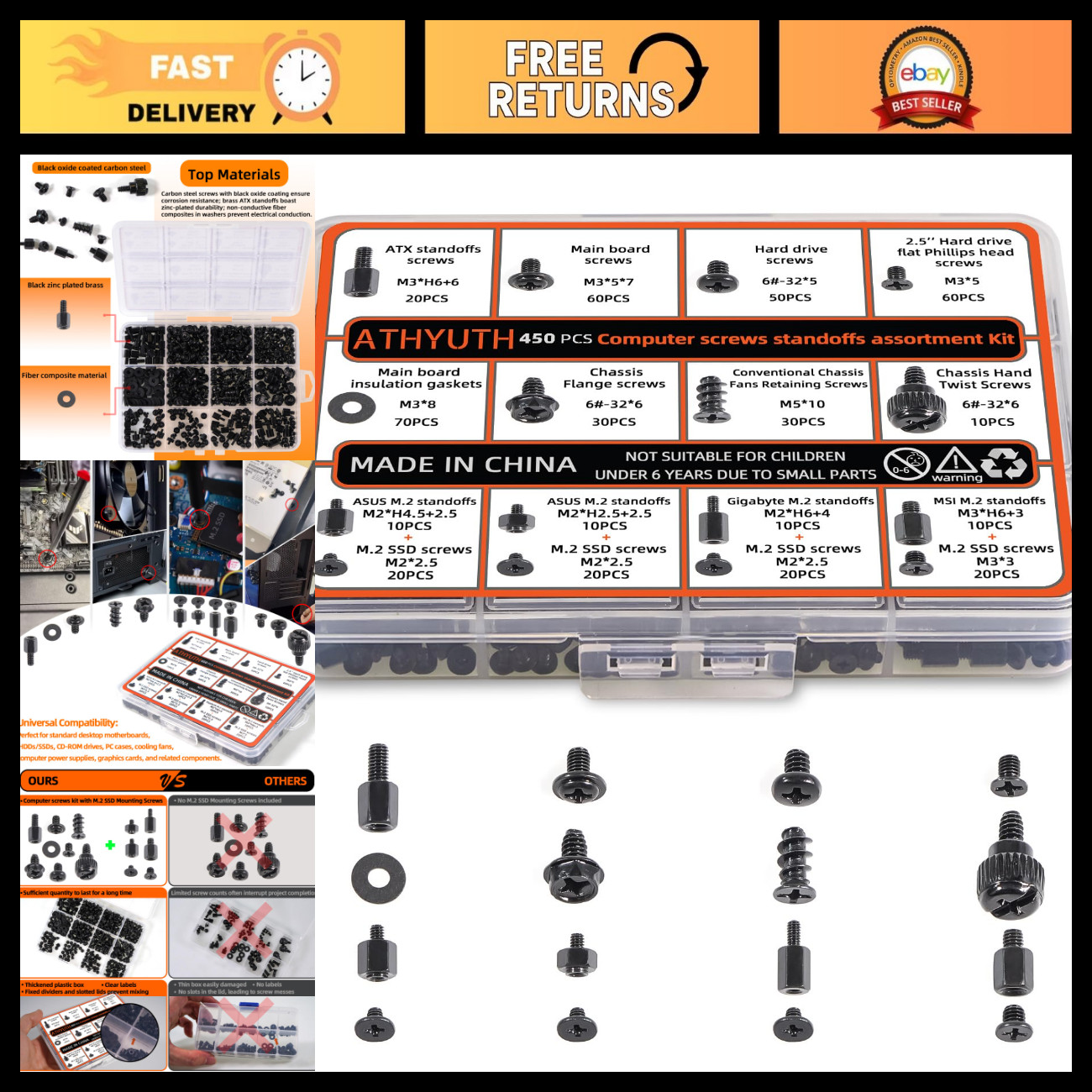 450-Piece PC Screw Kit for Building & Repair - M.2, Motherboard, SSD, HDD & Fan