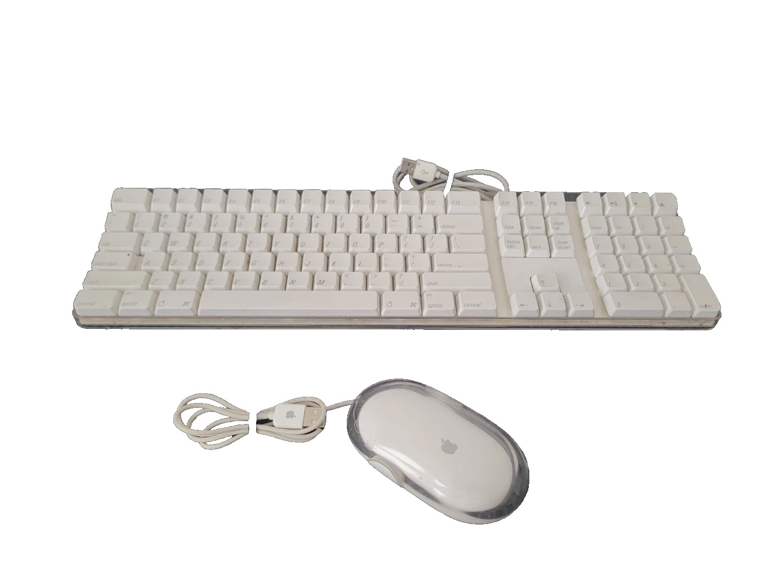 🍎 Genuine Apple A1048 USB Keyboard + M5769 Pro Mouse Clear White Vintage Mac