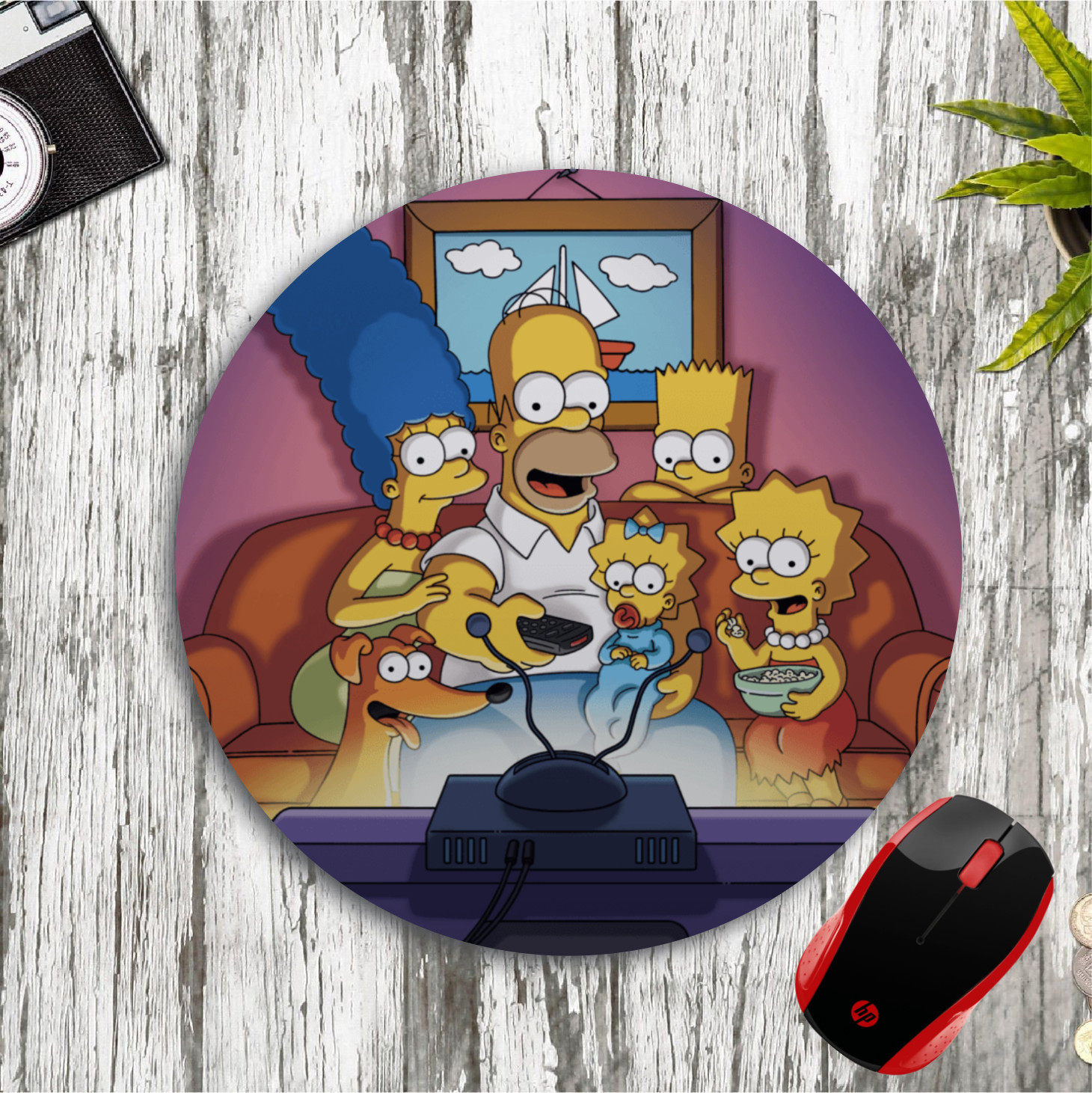 THE SIMPSONS WATCHING TV ROUND NEOPRENE GAMING MOUSE PAD MAT HOME SCHOOL OFFICE