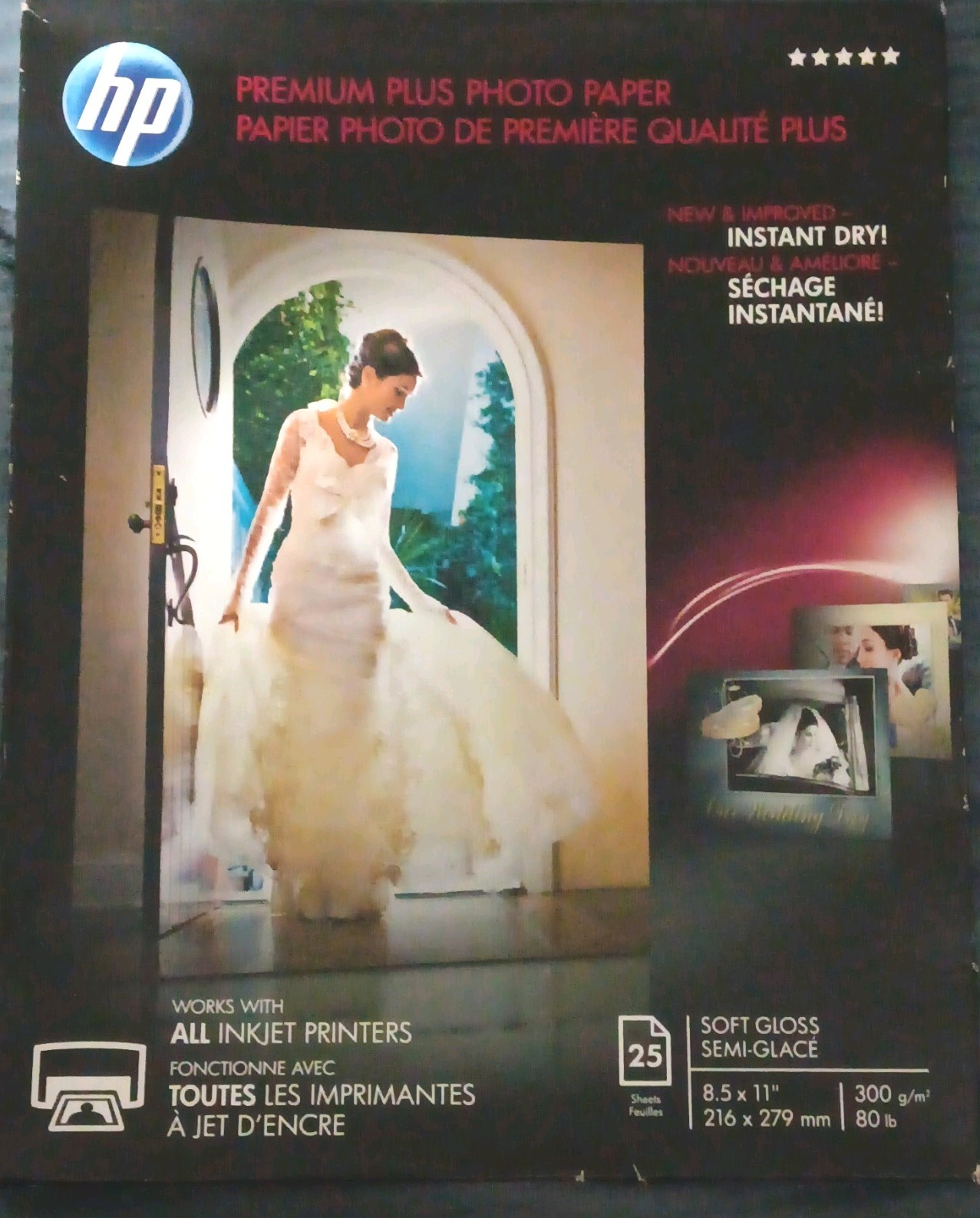 HP Premium Plus Photo Paper Soft Gloss Instant Dry Inkjet 25 Sheets 8.5x11, NEW