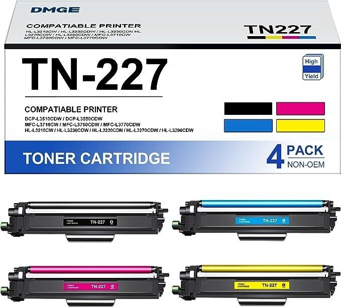 High Yield Toner Cartridges 4 Pack Replacement for Brother TN227, &TN 223