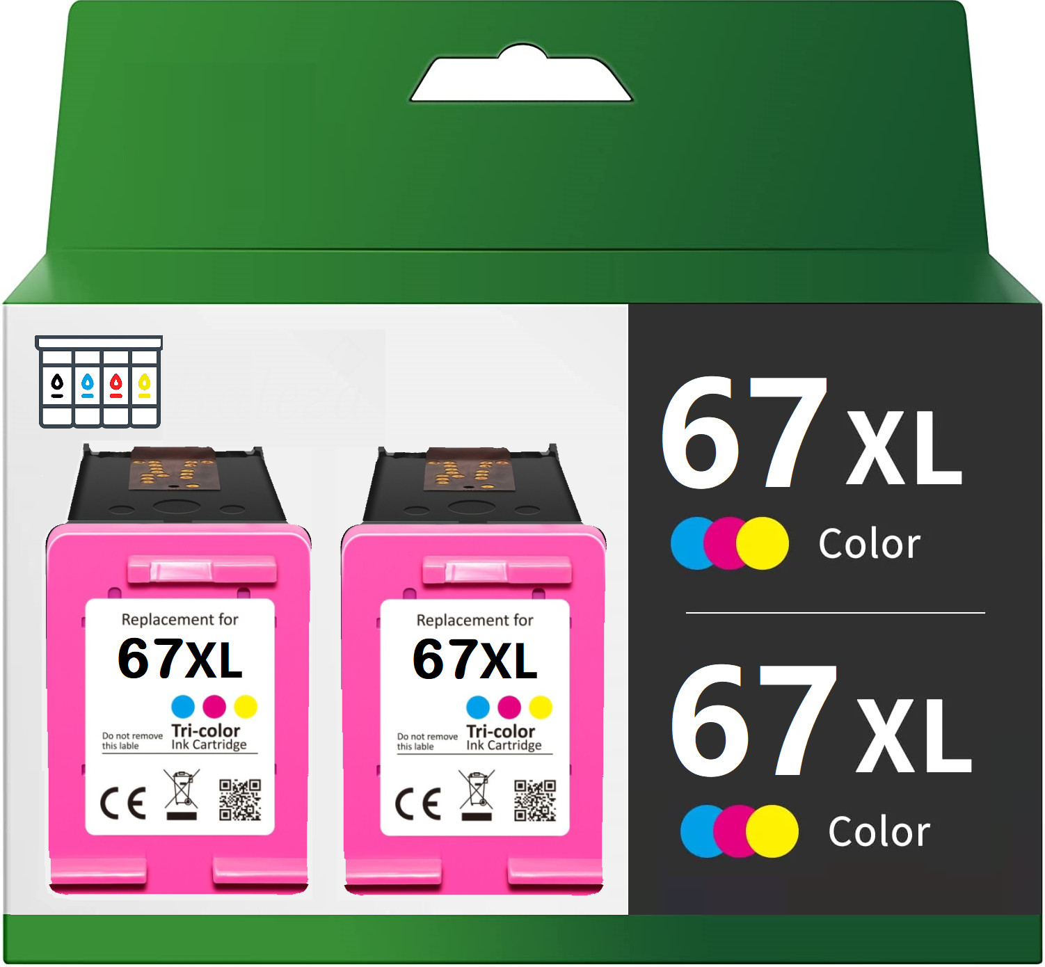 2pk Compatible Replace for HP 67XL Tri-color Ink Cartridges HP DeskJet 1255 2732