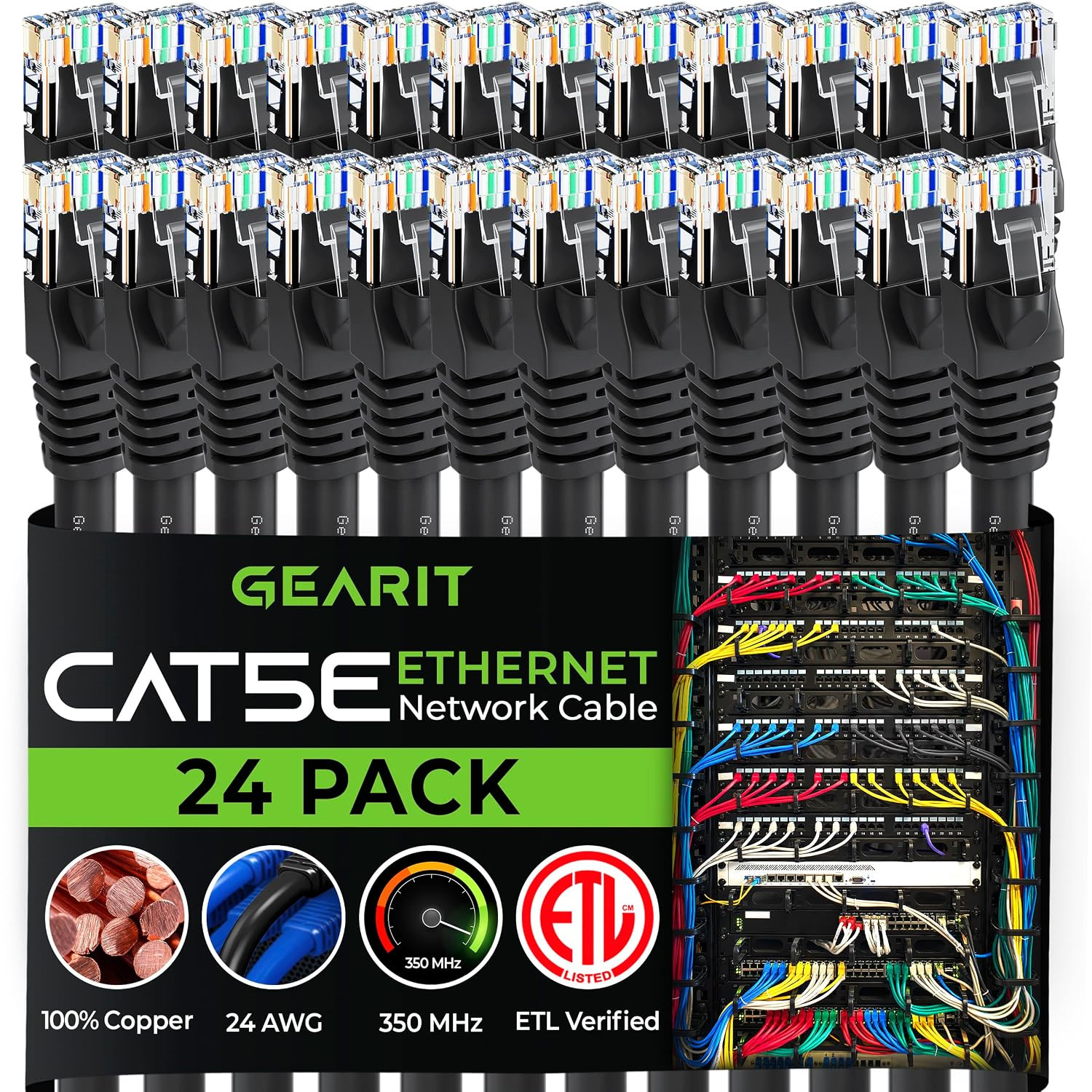 Gearit 24-Pack, Cat5E Ethernet Patch Cable 5 Feet - Snagless RJ45 Computer LAN N