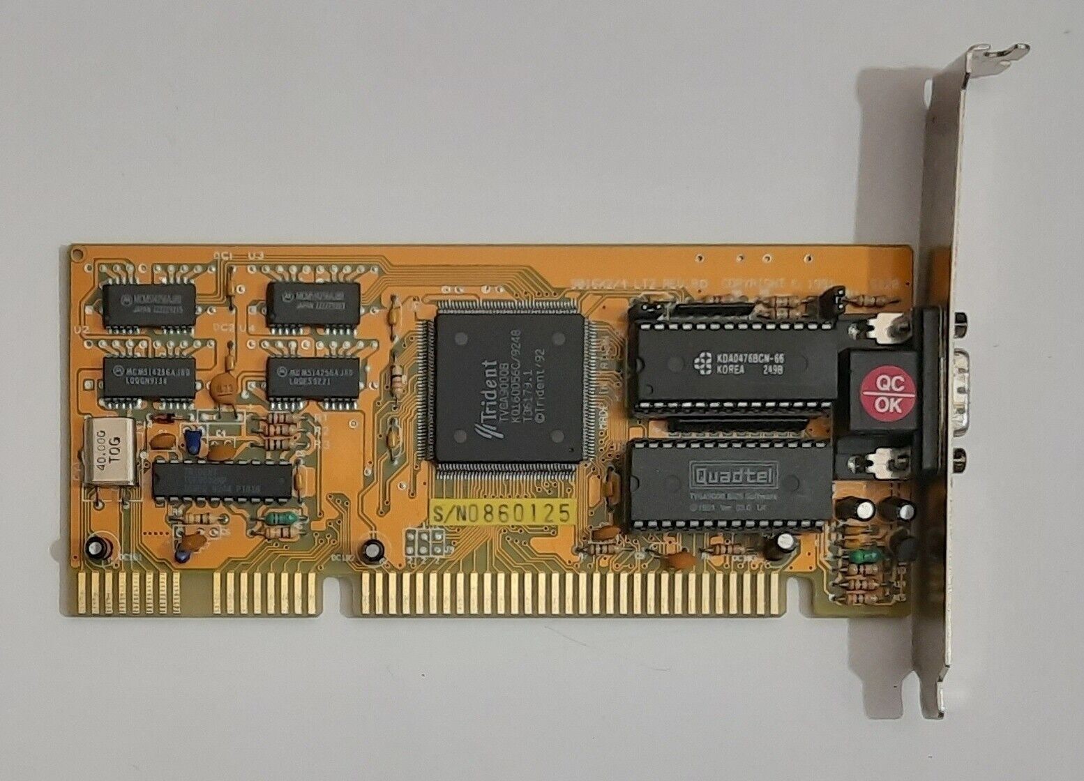 Trident 9016X2/4 LT2 REV. BD ISA Graphics Card (TVGA9000B, 512KB, Retro, 1992)