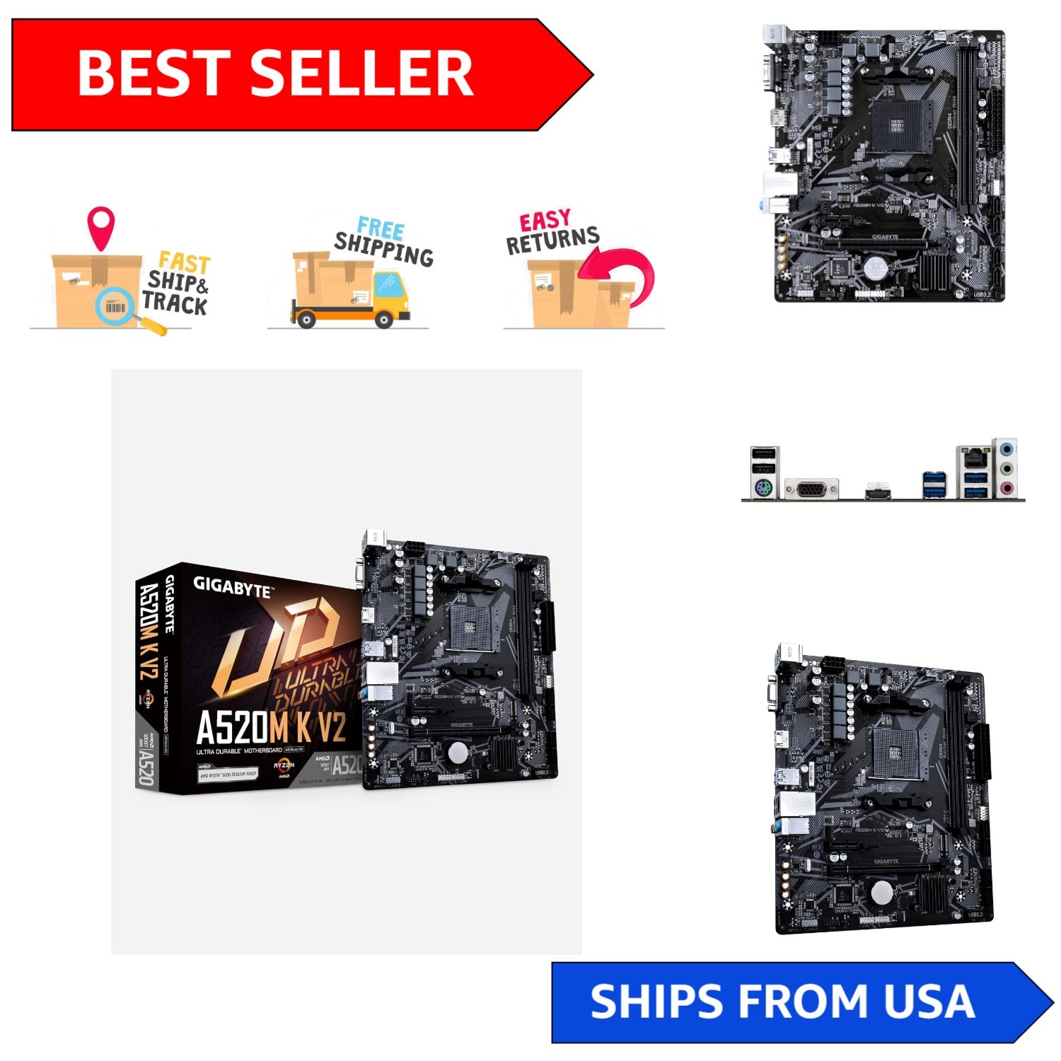 A520M K V2 AM4 Motherboard - Advanced Connectivity for Ryzen 5000 Series