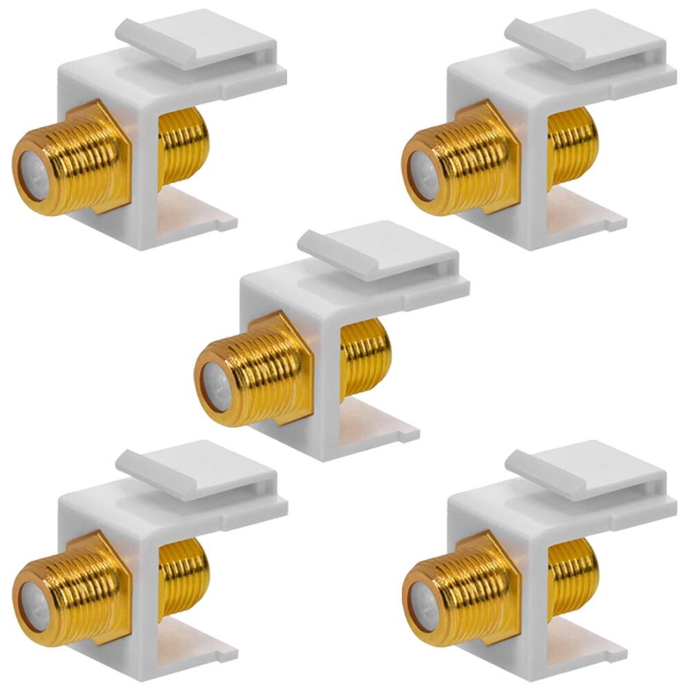 5 Pcs F Type Keystone Jack Coupler Coax Cable Connector Snap In RG6 RG59 White