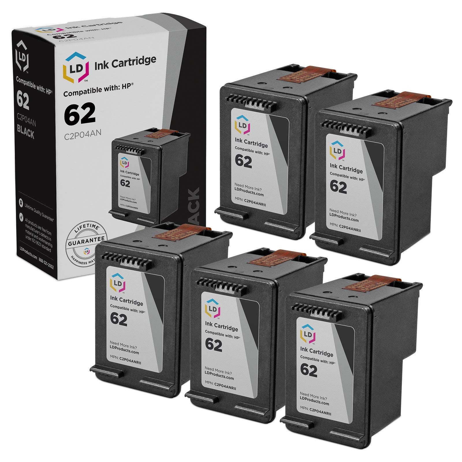 5pk Replacement Black Cartridge for HP Ink 62 C2P04AN Envy 5540 5541 5542 5543