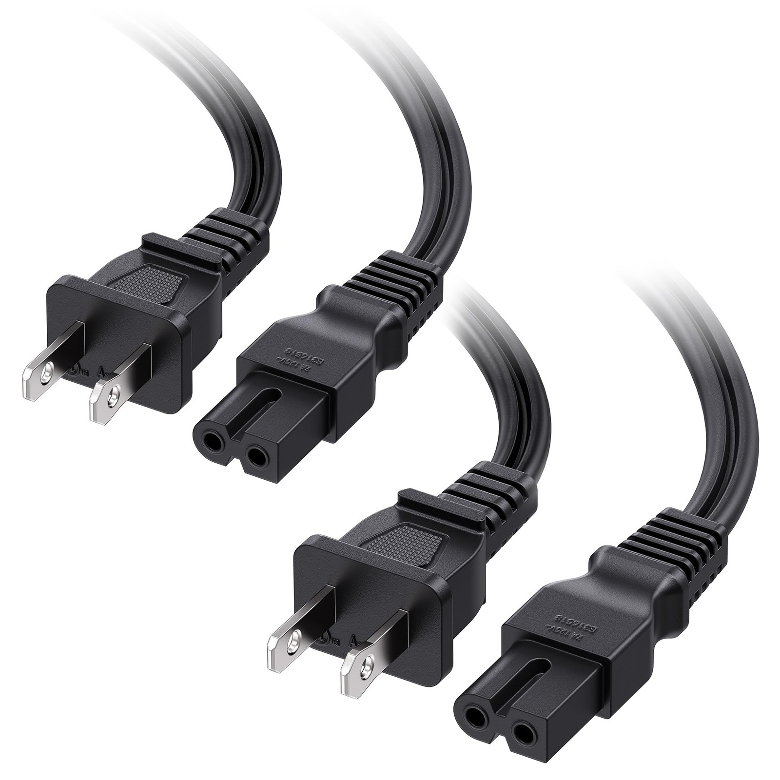 2-Pack Polarized Power Cord 10ft 18AWG 7A 125V NEMA 1-15P to IEC C7 Black