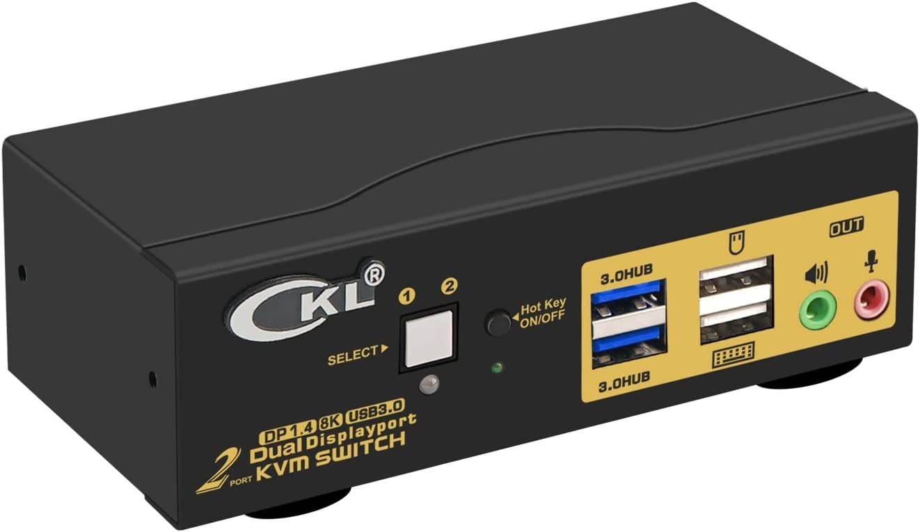 CKL Port USB 3.0 KVM Switch Dual Monitor DisplayPort 1.4 4K@144Hz 8K@8K@30Hz