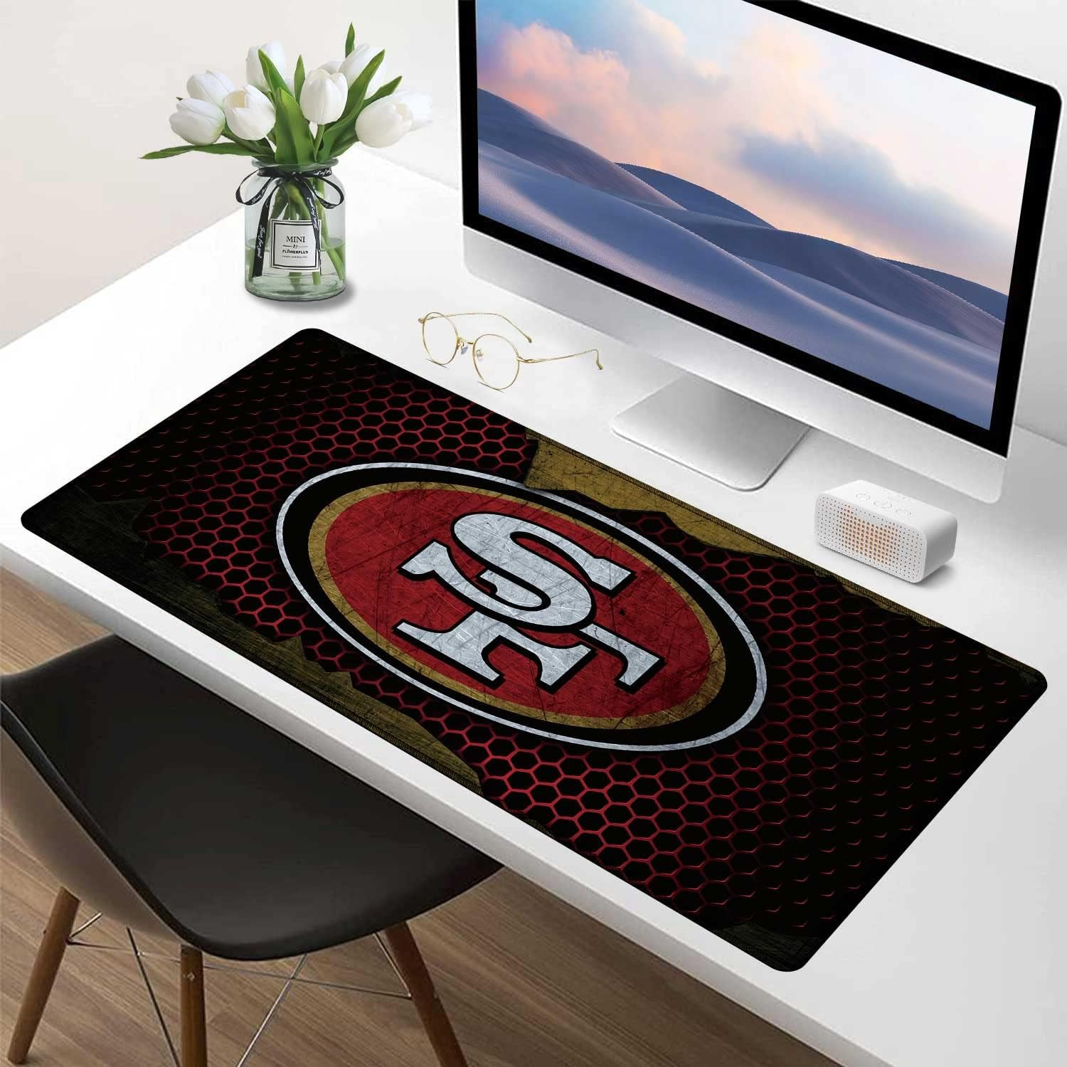 San Francisco 49ers Large Gaming Mouse Pad NFL Non-Slip Stitched Edges Red Mat
