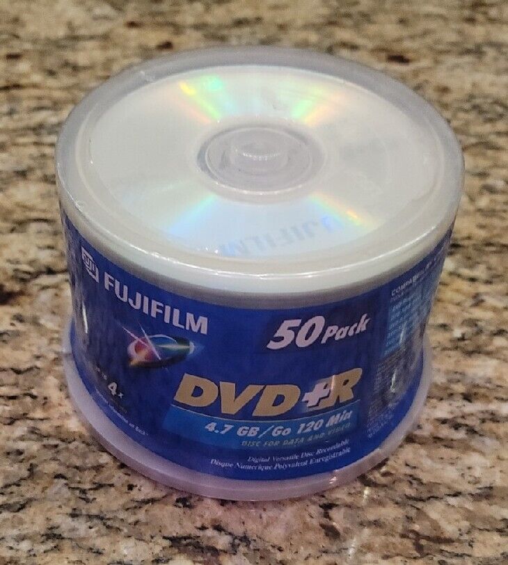 FUJIFILM DVD Plus R 4.7GB DVD+R Blank Media Disc Lot 50 Pack Brand New Sealed