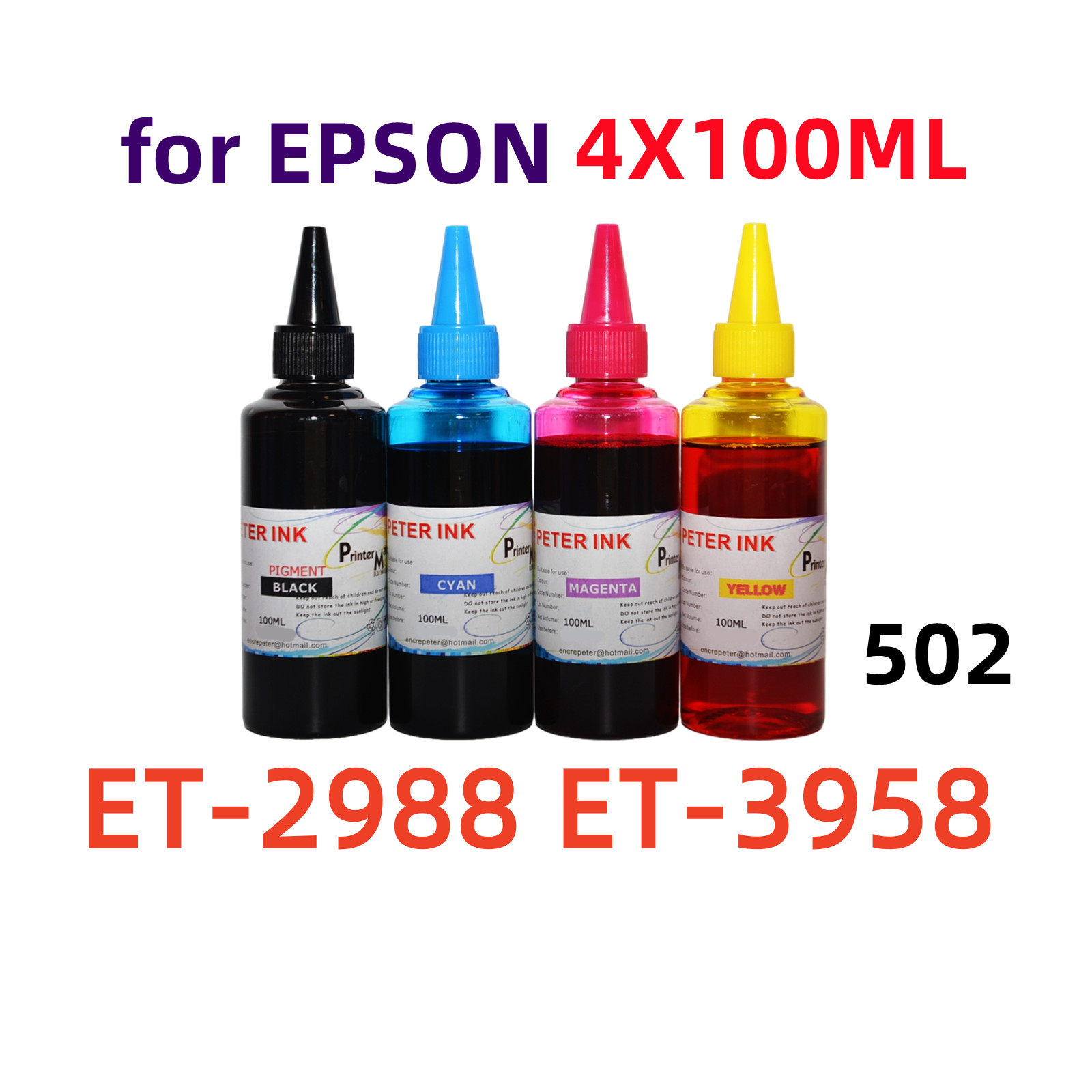 4X100ML Premium ink refills for ET 2988 ET-3958 Printer 502