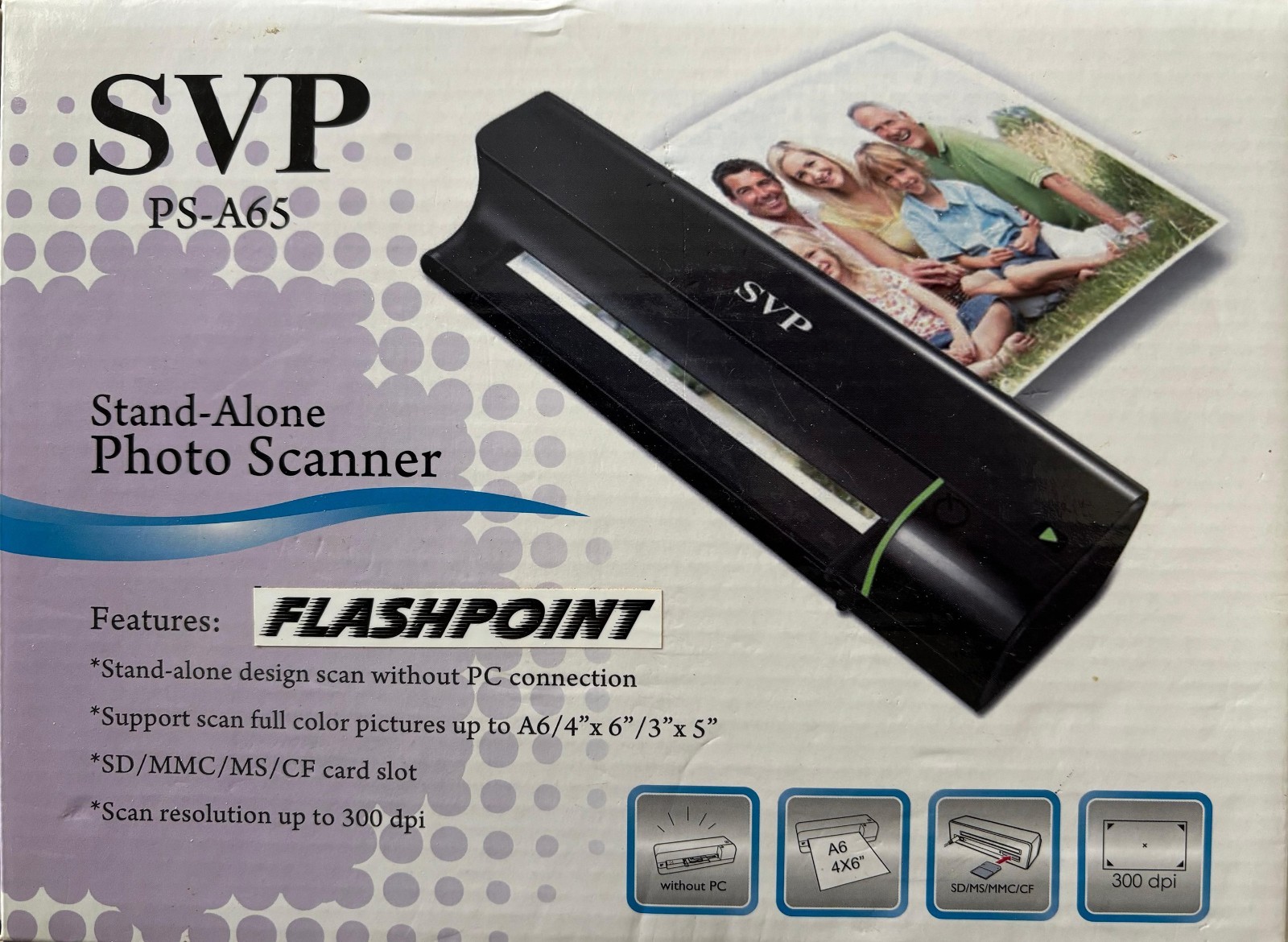 SVP PS-A65 Stand-Alone Photo Scanner 300 DPI SD MMC MS CF JPEG UPC 859108001958