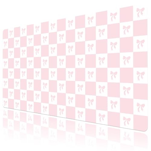 HVEST Pink Checkered Mouse Pad Cute Bow Desk Mat XXL Large Gaming Mouse Pad for