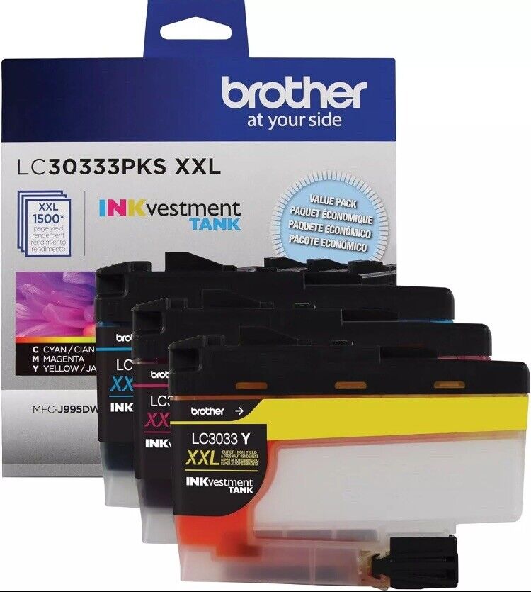 Genuine Brother LC3033 C/M/Y Super High Yield Cartridge, 3/Pack - Exp.: 03/2026