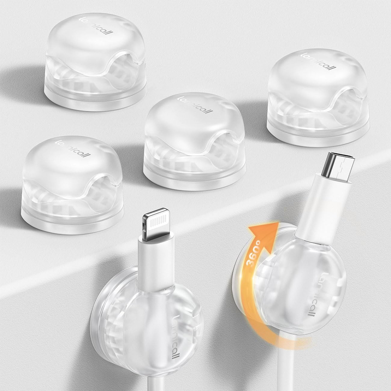 6Pack Clear Rotatable Cord Organizer, [1s Lock] Spring Cable Clips