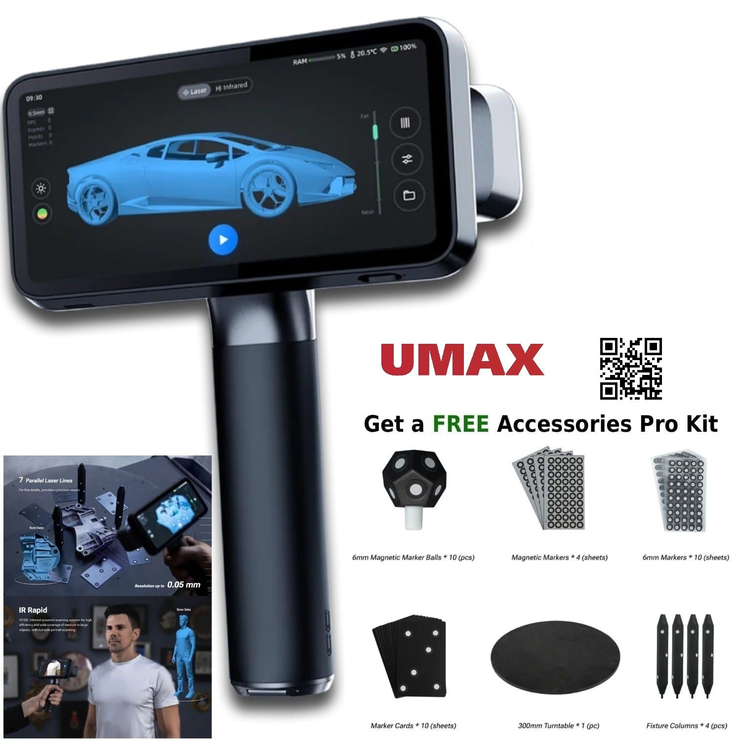 Shining3D (EinScan Rigil) V1.3 Wireless Tri-Mode 3D Laser Scanner w/ Scanning SW