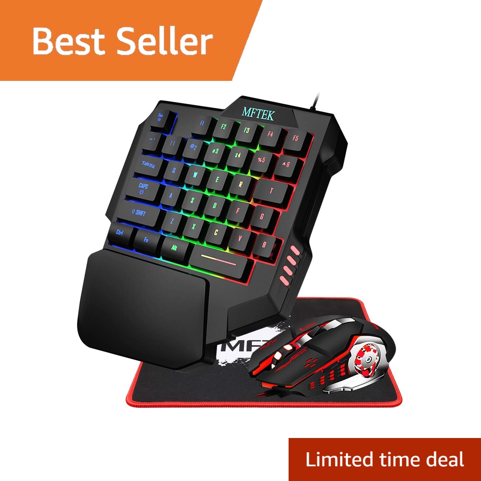MFTEK One Hand Gaming Keyboard Mouse Combo RGB Wired