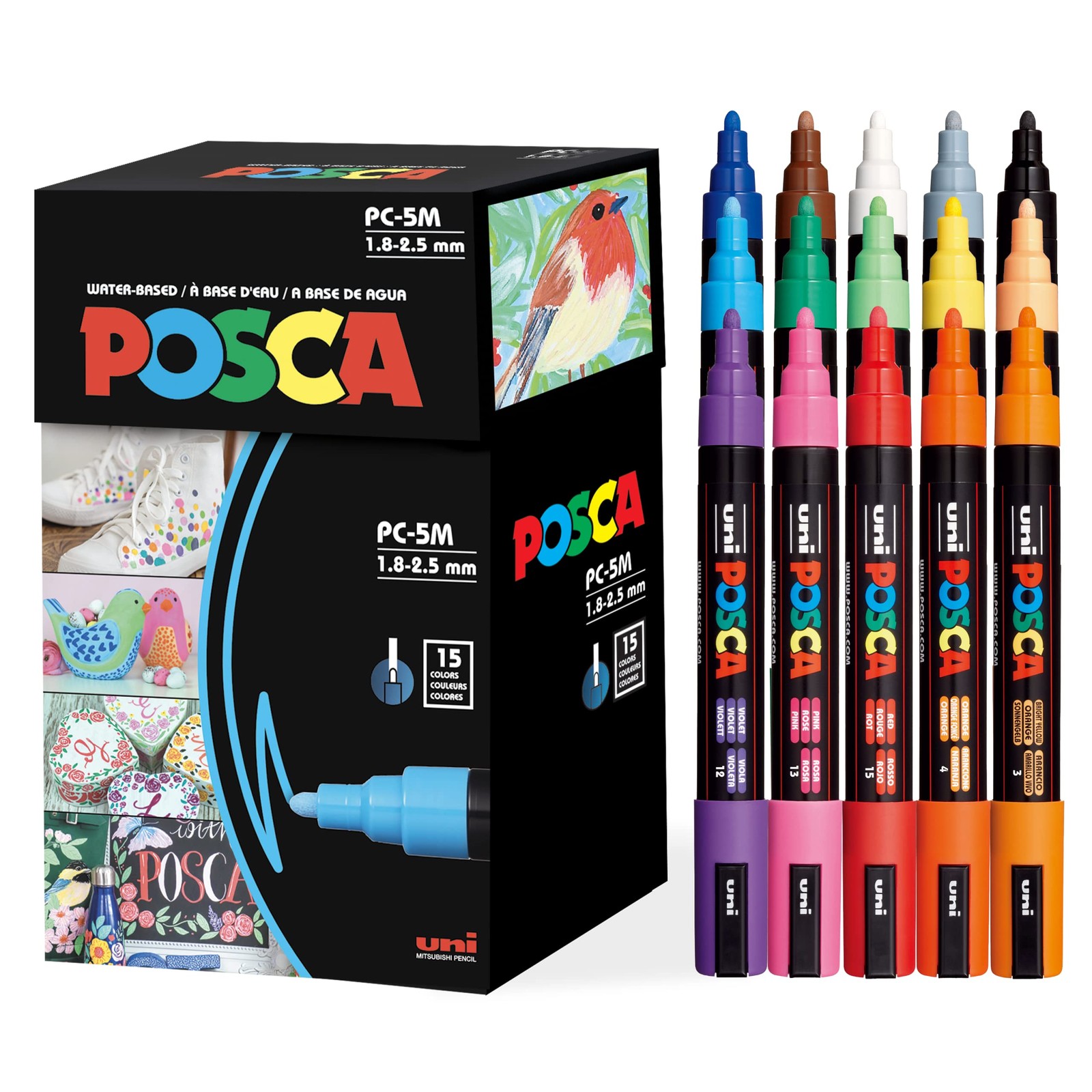 Posca Paint Markers Set of 15 5M Medium Acrylic Reversible Tips PC5M15C Artist