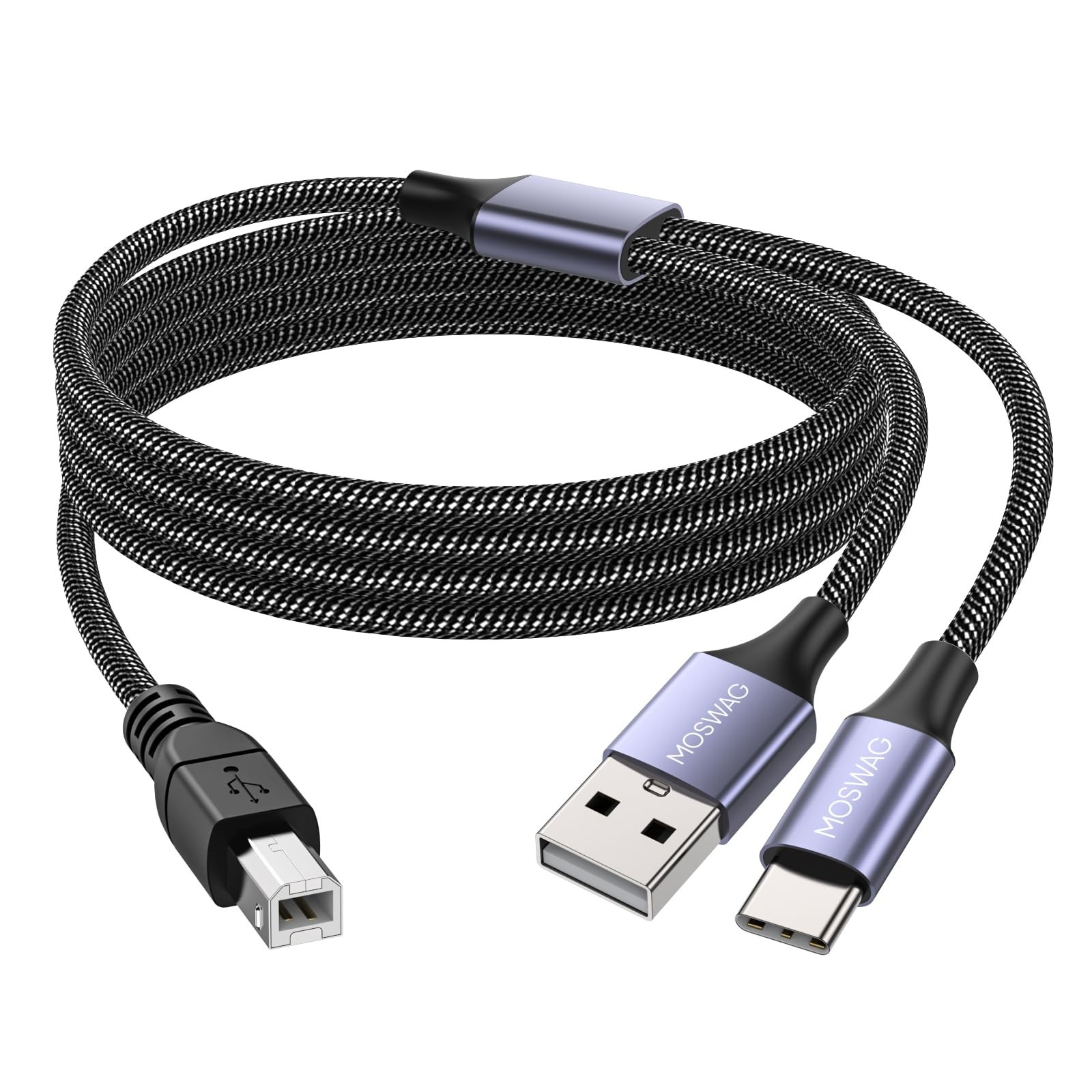 MOSWAG 2in1 USB C to B Printer Cable 3.28FT/1M with A ['1 meter'], Black