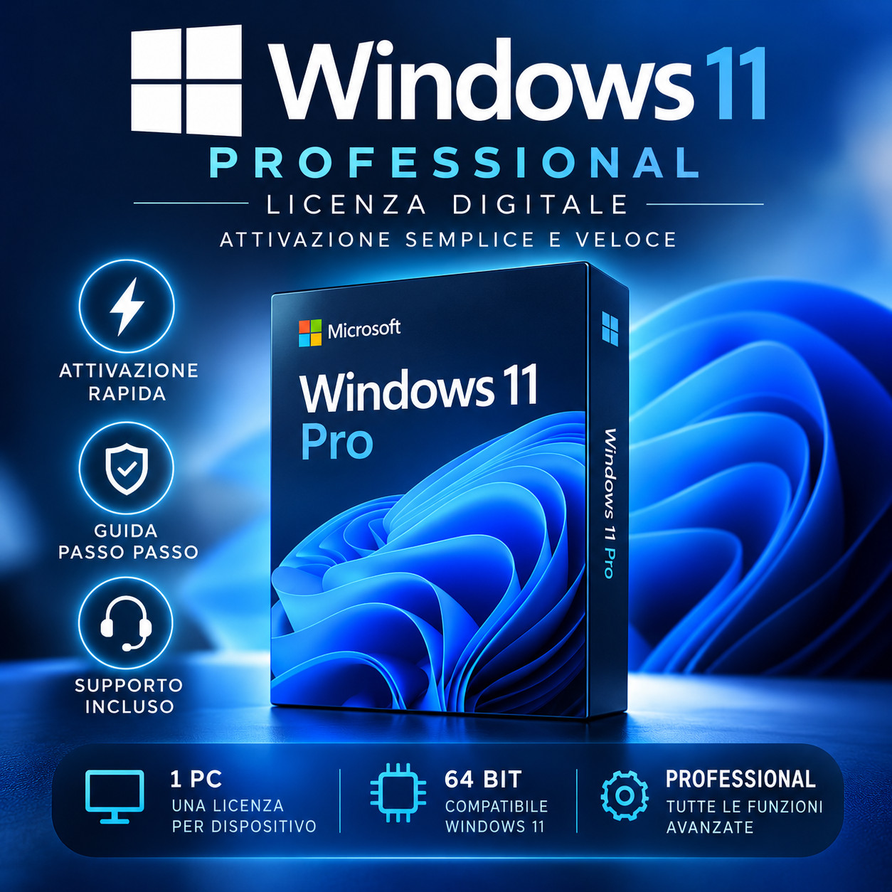 Quick & Permanent Activation - Windows 11 Pro Professional 64 Bit - 1 PC