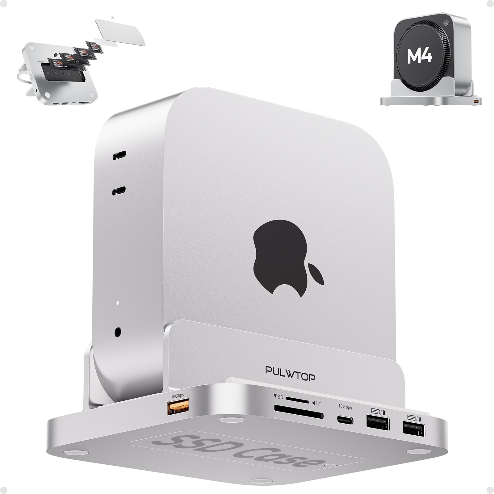PULWTOP Mac mini M4 Dock with 4TB M.2 SSD Enclosure, 8-in-1 Aluminum Vertical...