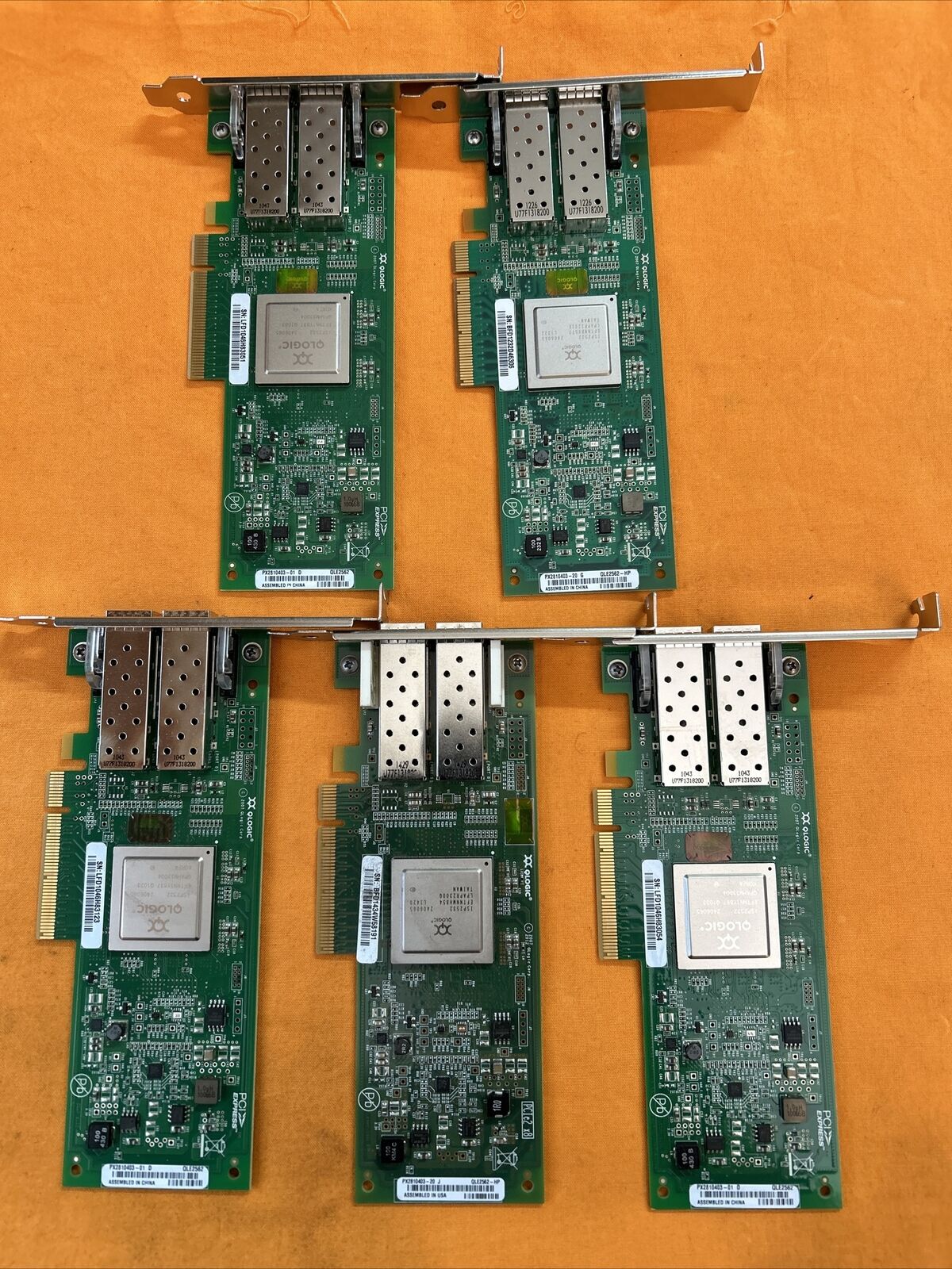 Lot of 5 Qlogic QLE2562 8Gbp/s Dual Port Fibre Channel Host Bus Adapter.PCI-E