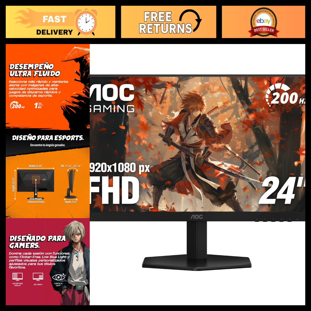 24" FHD Gaming Monitor 200Hz IPS NVIDIA G-SYNC Compatible 0.3ms Response Time