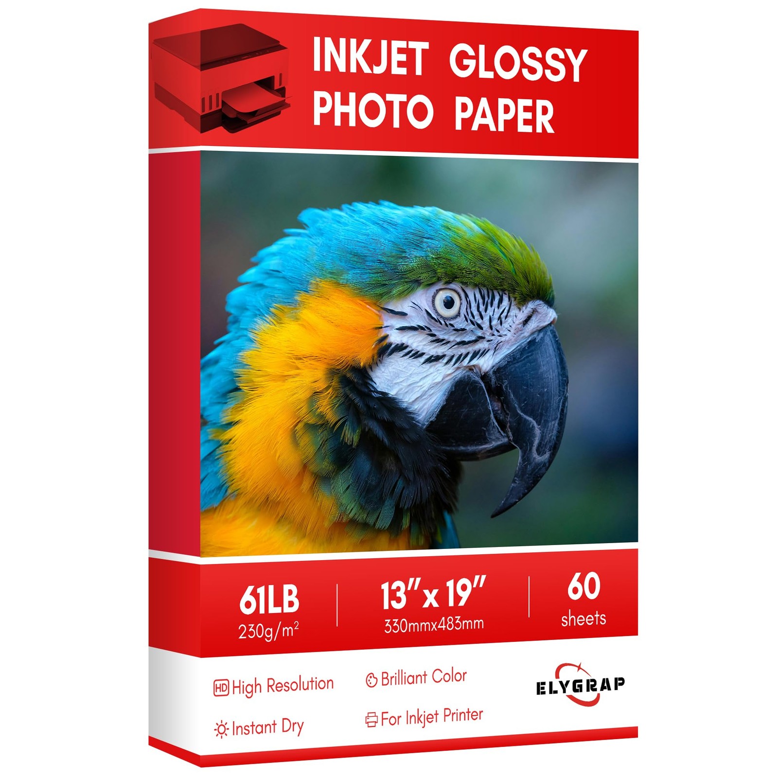 Professional Glossy Inkjet Photo Paper Dye Ink 61LB 13x19 Inch 60 Sheets