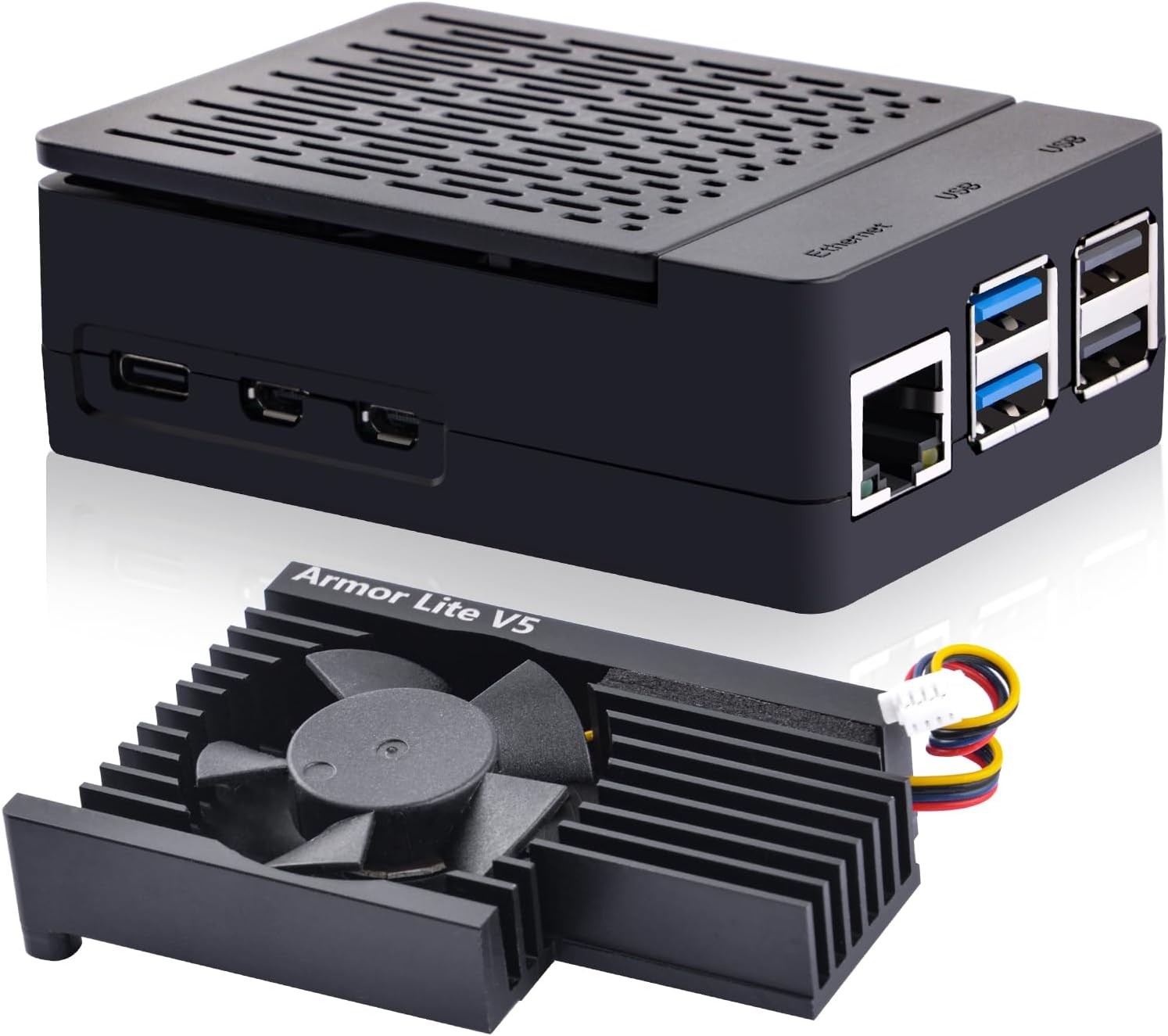 ABS Case with Armor Lite V5 Active Cooler for Raspberry Pi 5, Pi 5 Case with