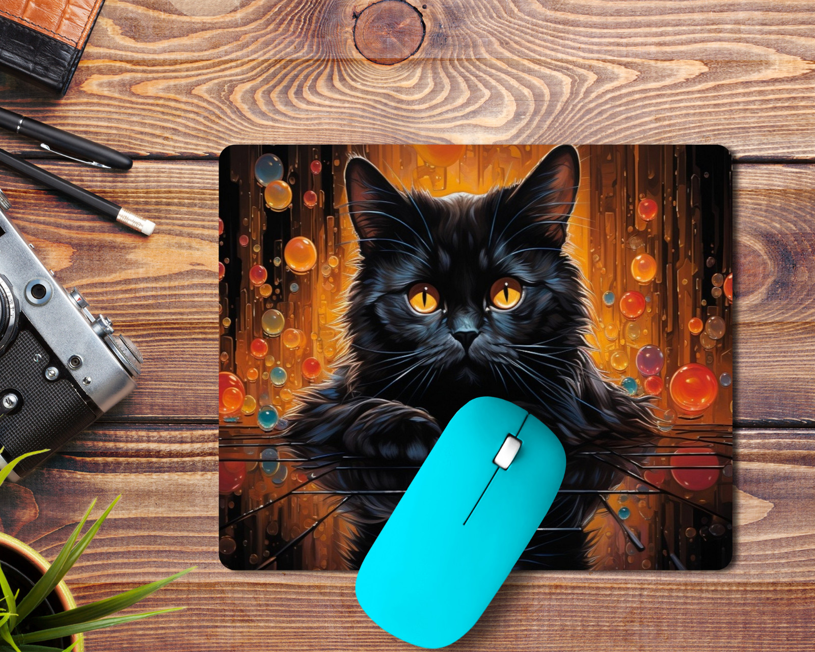 Black Cat Mouse Pad 9.5"x8" Non Slip Rubber Bottom Rectangle Mousepad