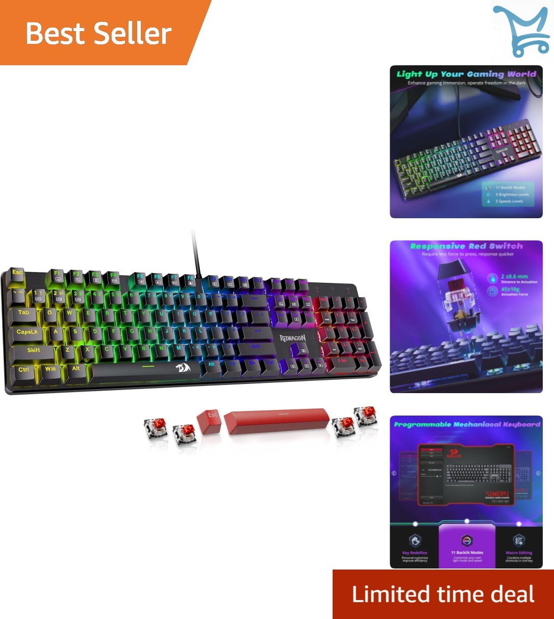 Mechanical Wired Gaming Keyboard RGB Backlit Hot-Swappable Red Switches Durable