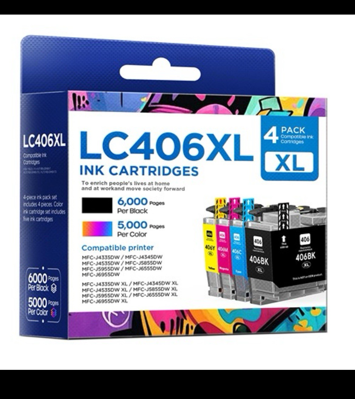 LC406XL Ink Cartridges High Yield Compatible for Brother LC406XL LC406 use to...