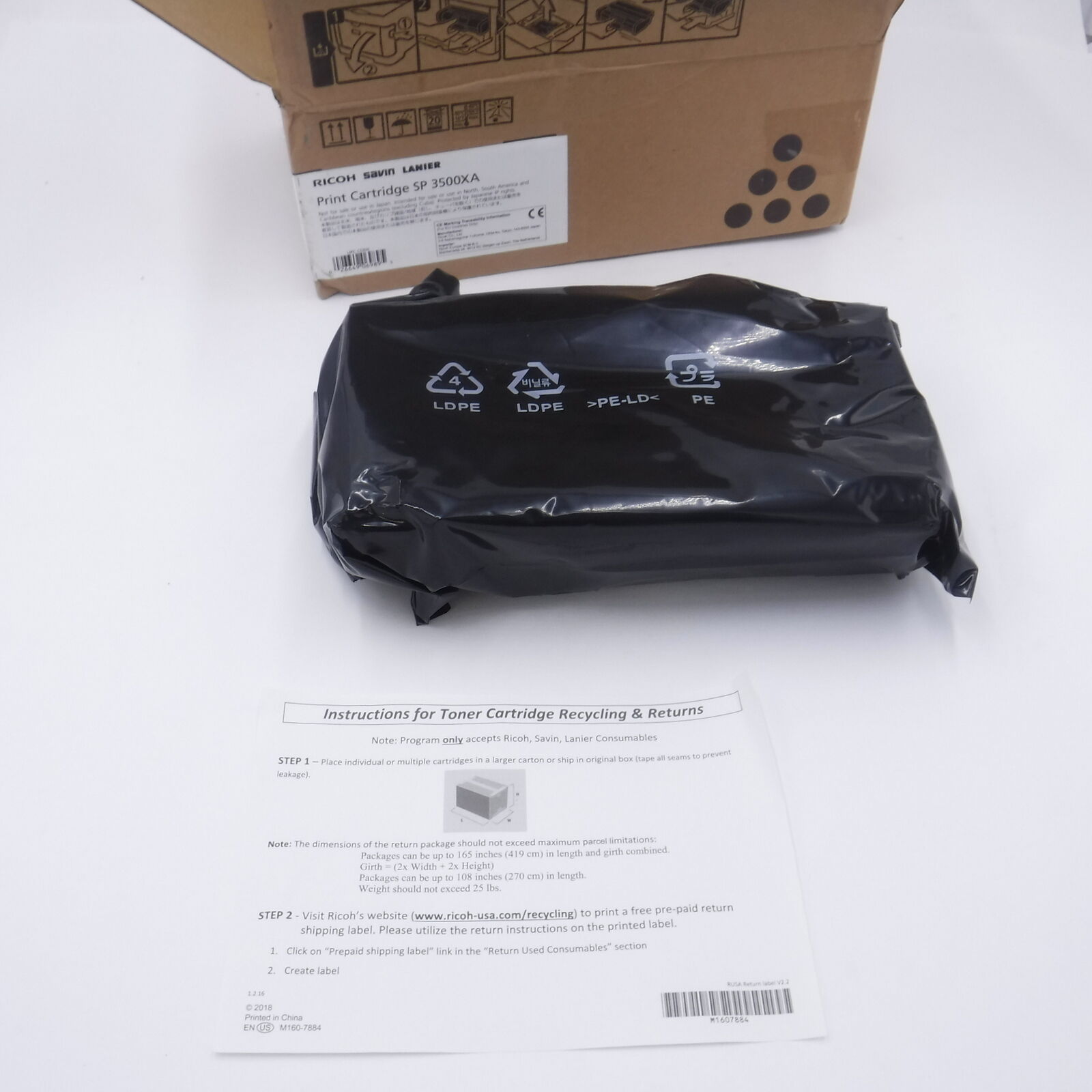 Genuine OEM Ricoh SP 3500XA 406989 Black Toner Cartridge Open Box Sealed Bag