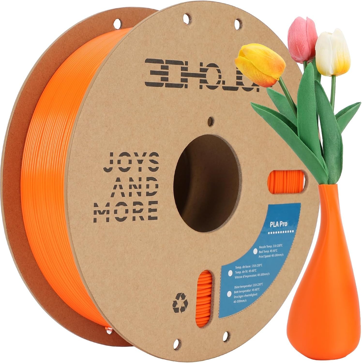 1.75mm Orange PLA+ Filament - Environmentally Friendly & Tangle-Free 3D Printing