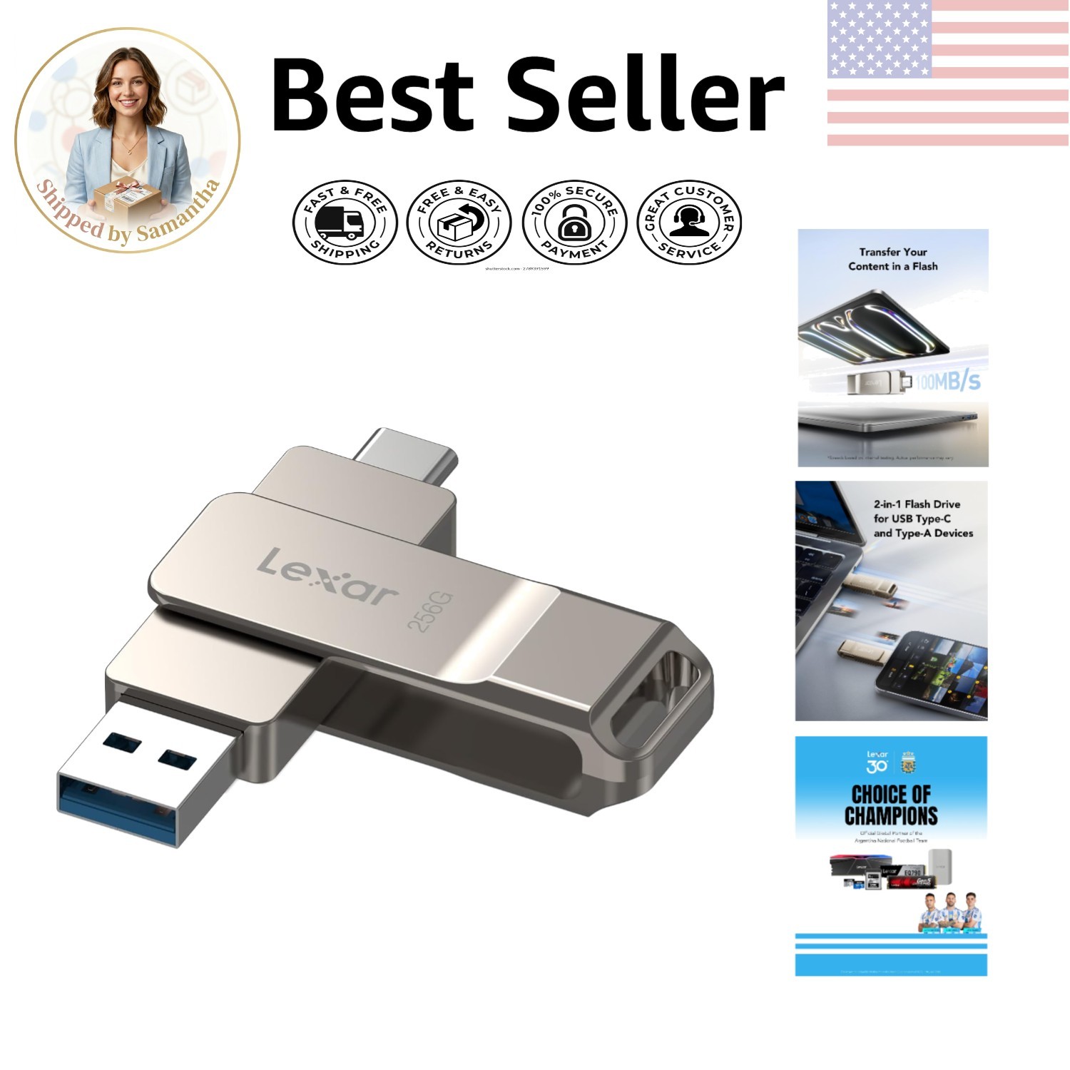 D40E 256GB USB-C & Type-A Dual Drive - Compact Metal Flash Drive for All Devices