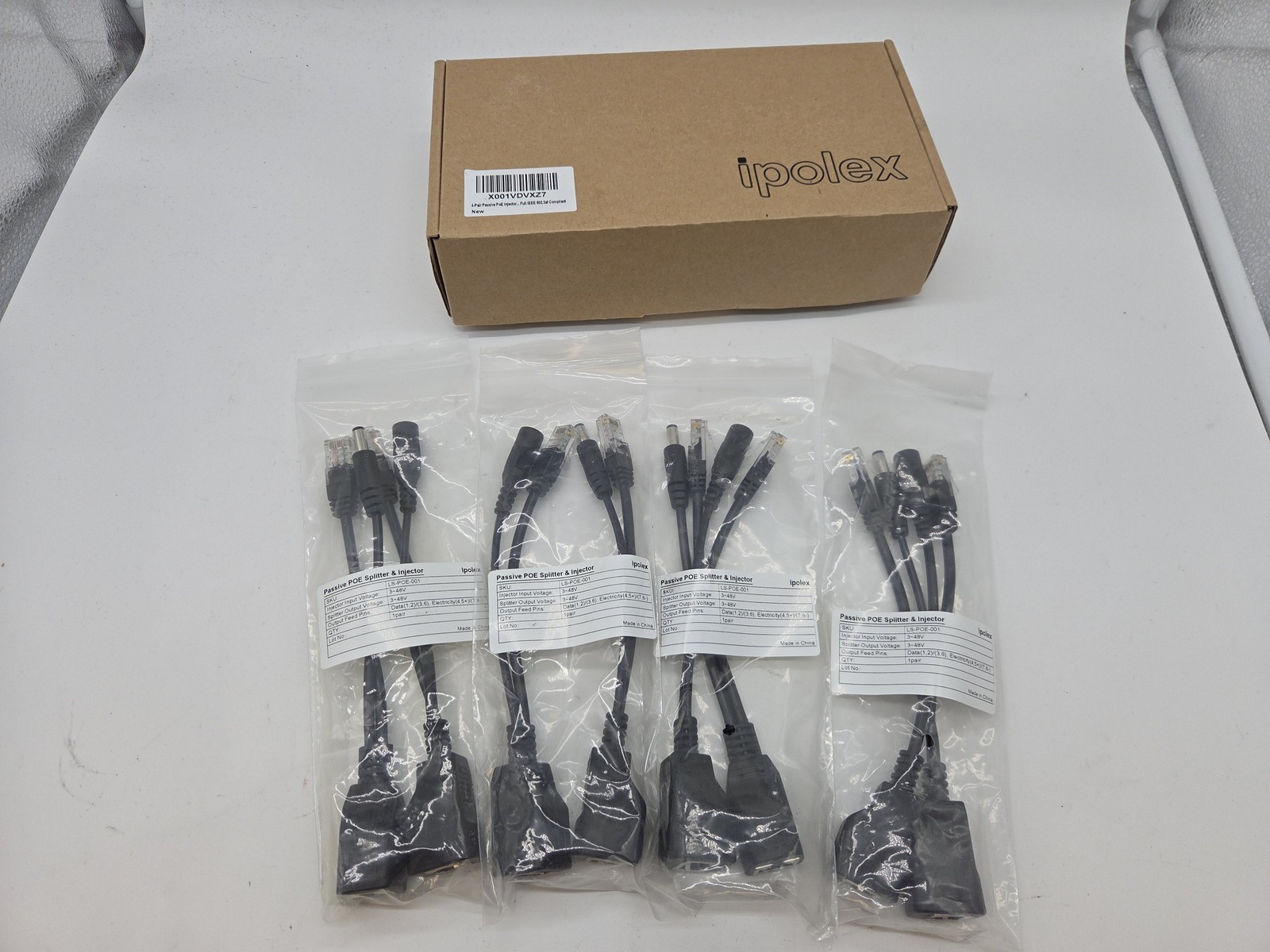 BOX OF 4 Power over Ethernet Passive Adapter Injector + Splitter 5v 12v 24v 48v