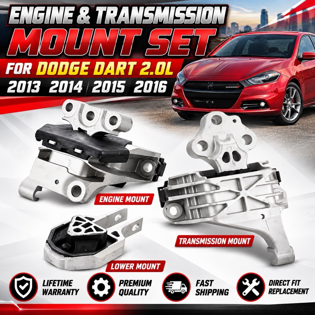 Engine Trans Mount Set for Dodge Dart 2.0L 2013-2016