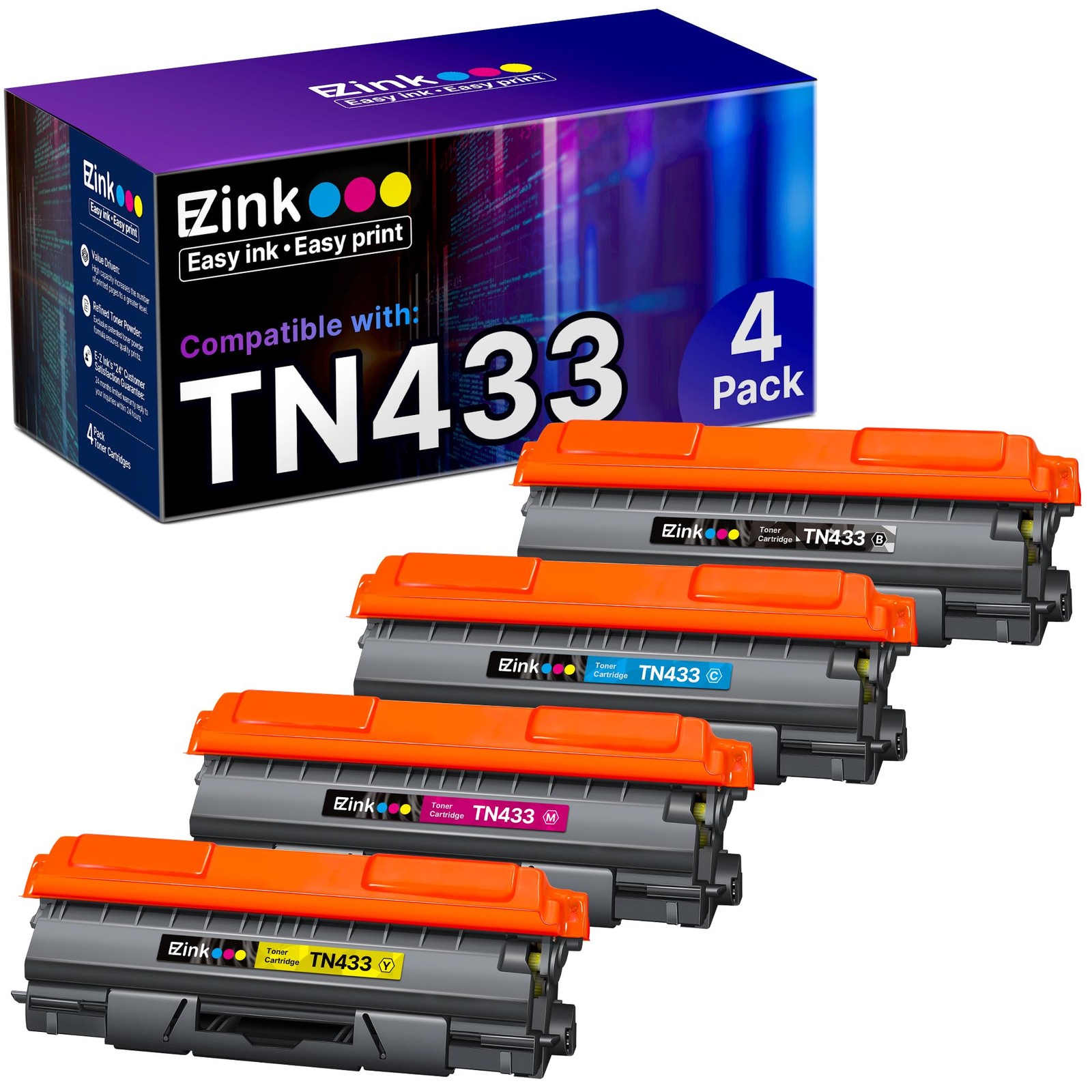 E-Z Ink TN433 Toner Cartridge Compatible Brother TN-433 TN431, 4 Pack TN433