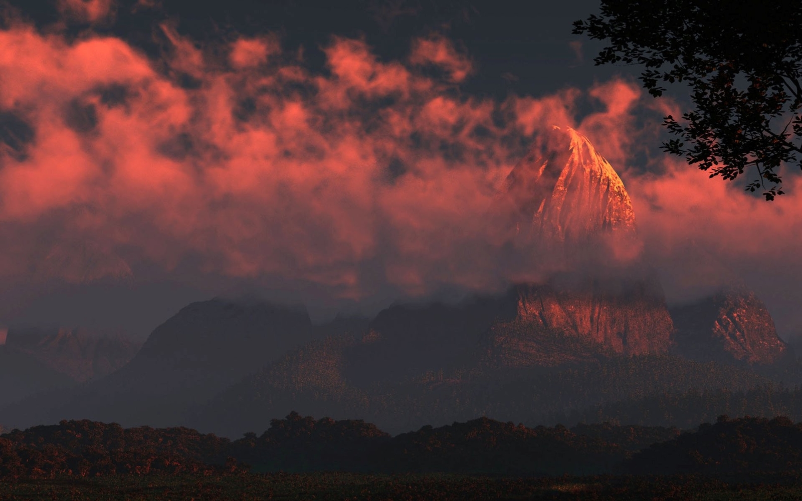 Landscape sunset clouds mountains snowy peak Custom Gaming Mat Desk