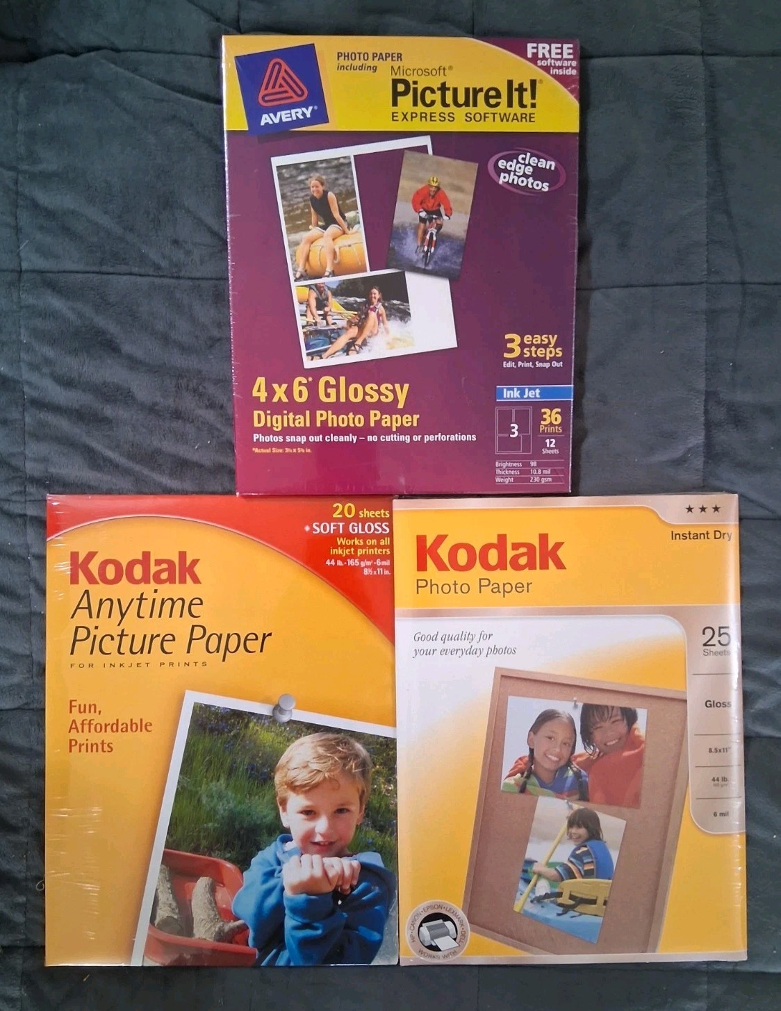 3 PACKS OF PHOTO PAPER 57 SHEETS AVERY 4X6 GLOSSY KODAK GLOSS/SOFT GLOSS NEW