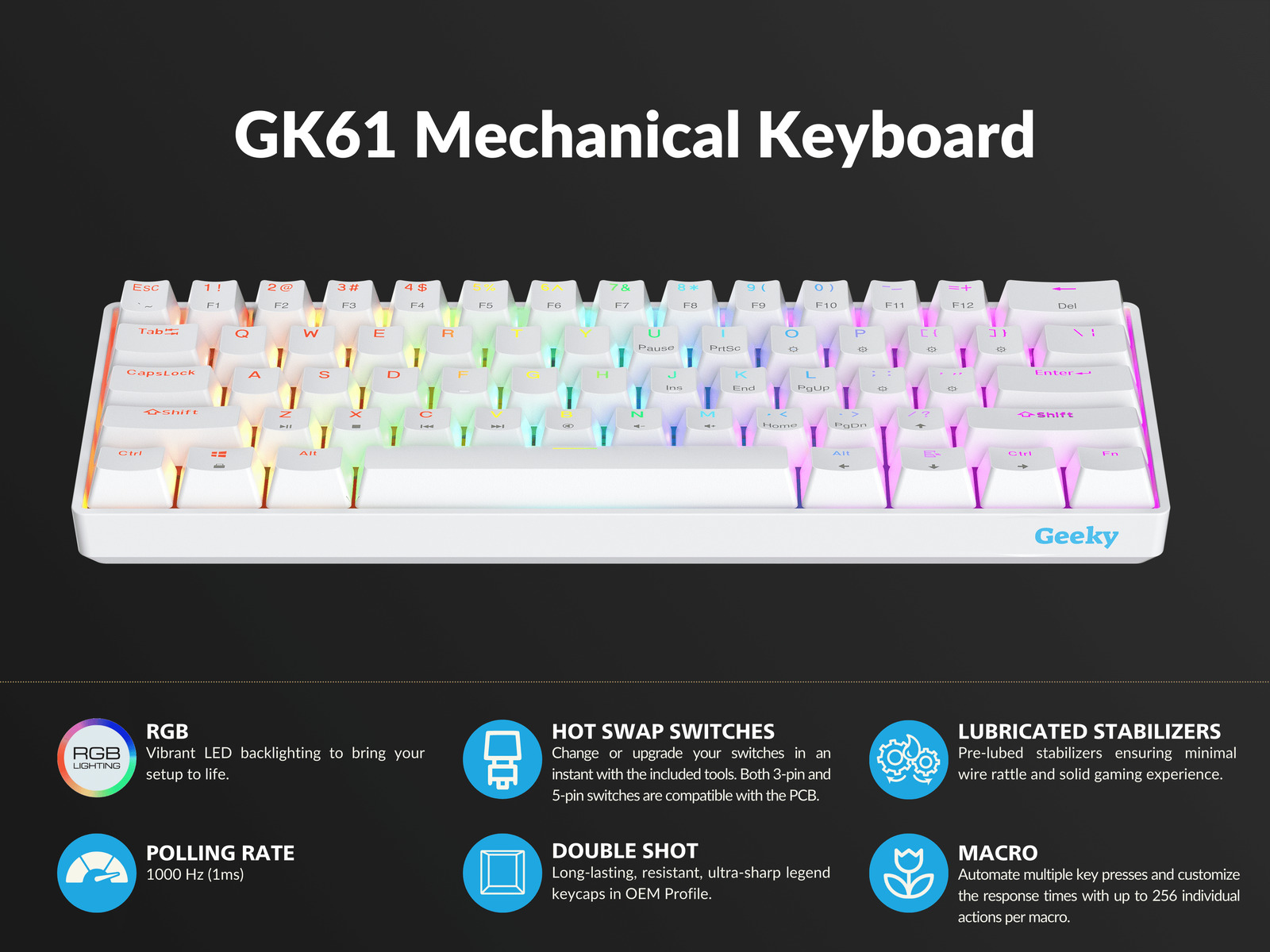 GK61 60% | Hot Swappable Mechanical Gaming Keyboard | 61 Keys ANSI US_Geeky